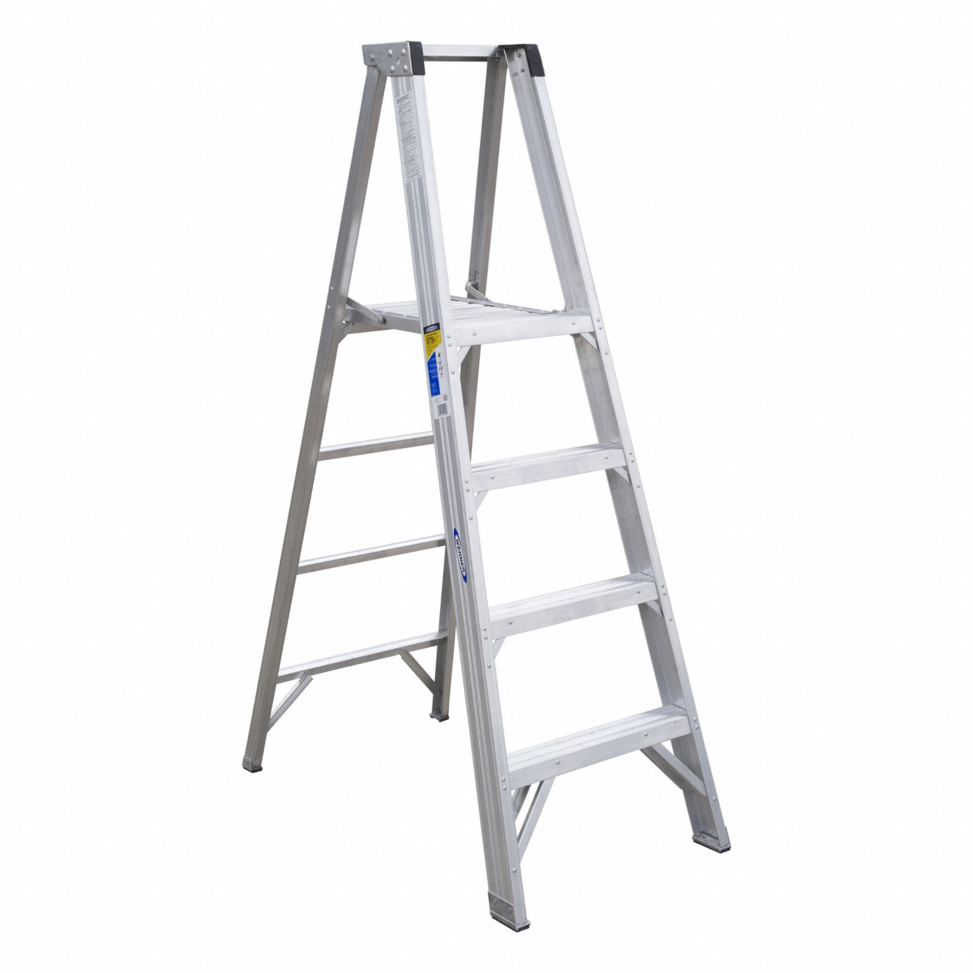 Platform Stepladder: 4 ft Ladder Size, Aluminum, 375 lb Load Capacity, 25 lb Wt