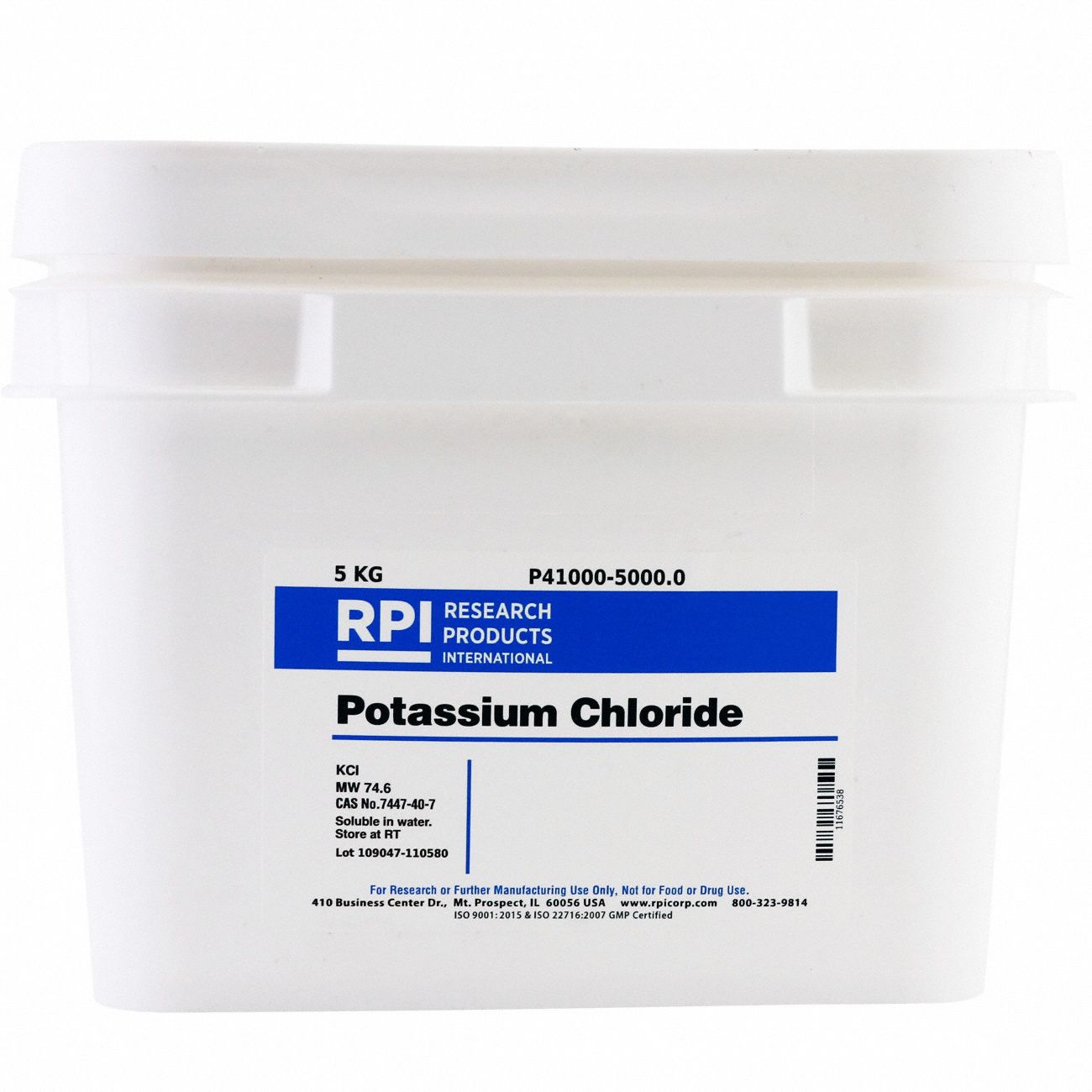 Potassium Chloride: USP, 5 kg, 7447-40-7, Reagent, Powder, 18 mo Shelf Life, 1
