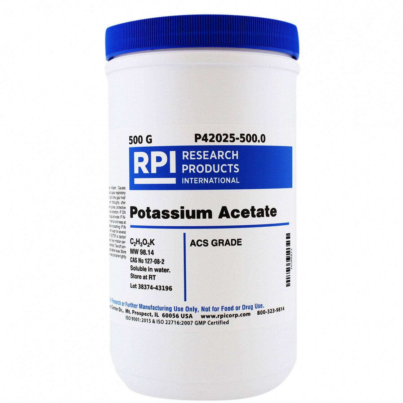 Potassium Acetate: ACS, 500 g, 127-08-2, Buffer, Powder, 18 mo Shelf Life, 1