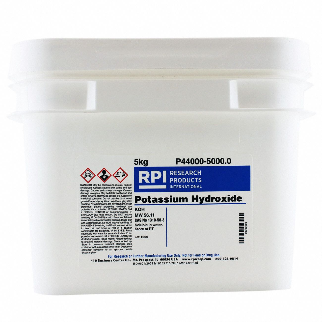 Potassium Hydroxide: Lab, 5 kg, 1310-58-3/7732-18-5, Reagent, Solid, 18 mo Shelf Life, 1