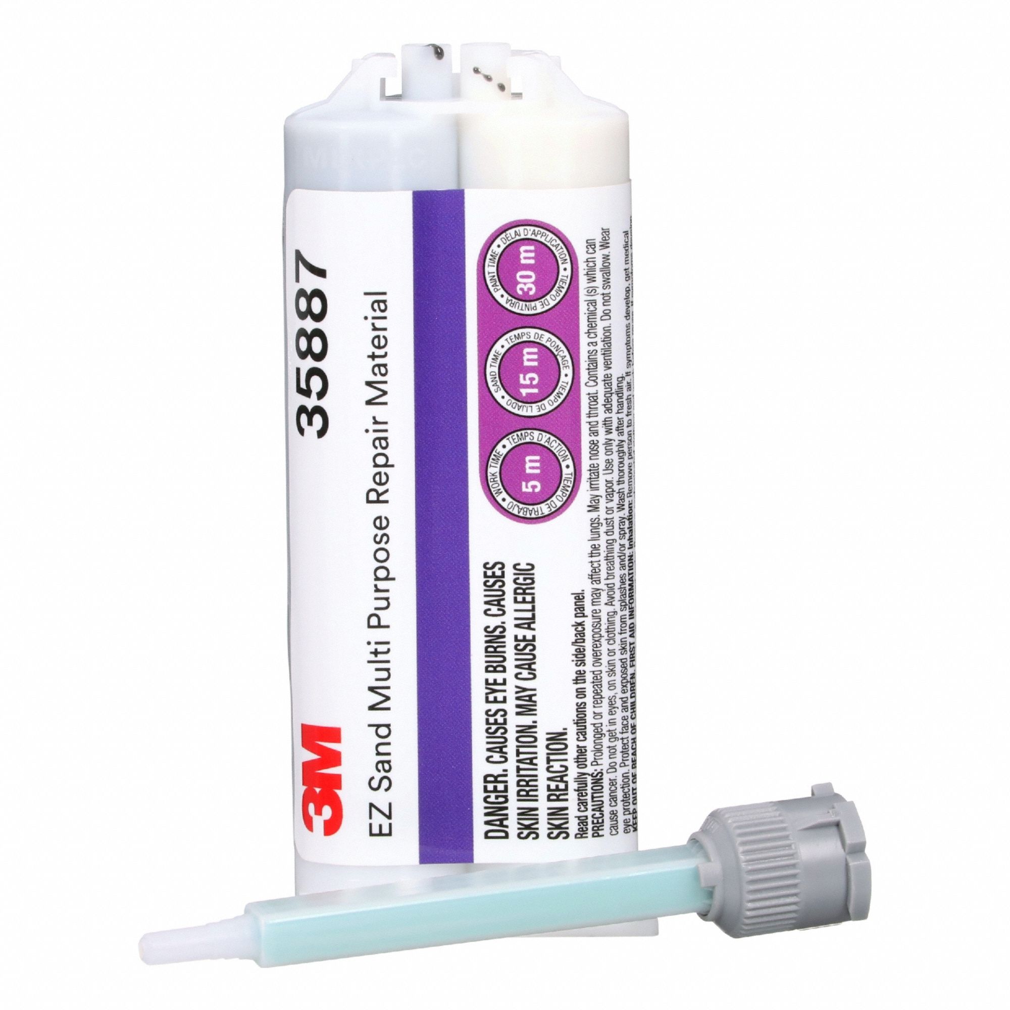 Sand Multi Purpose Repair: Epoxy, Gray, Plastic, 8 min Working Time, Cartridge