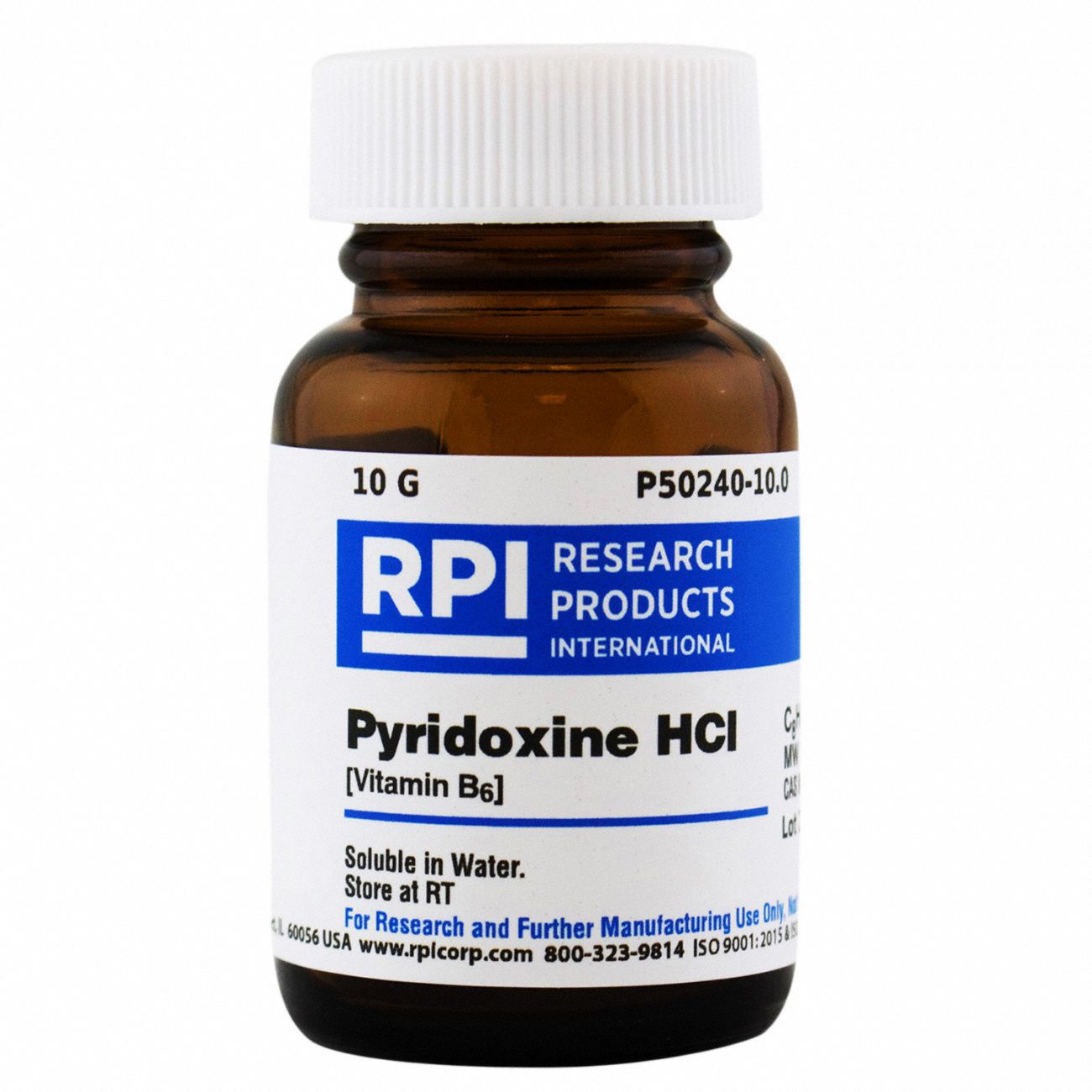Vitamin Supplements: 10 g Volume, 58-56-0, FCC/USP, Crystalline Powder, Bottle, Glass, Reagent