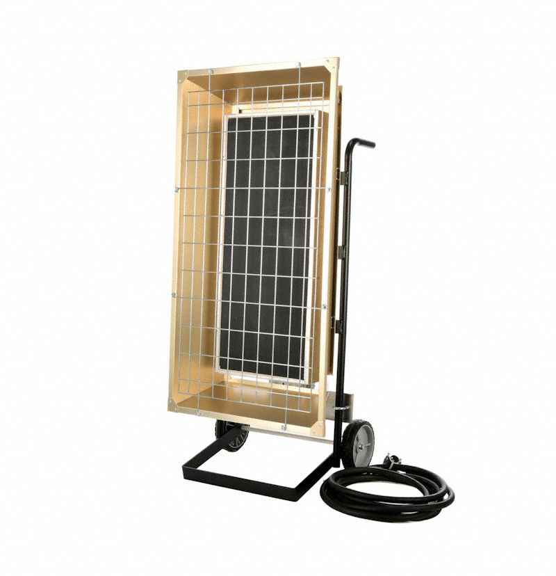 FOSTORIA Electric Infrared Heater: 6500 W Watt Output, 240V AC, 1 or 3 Phase, Hardwired, Aluminum (MPN H65-FSP-3). Key specifications — Wattage Output: 6500 W; Voltage: 240V AC; Brand: FOSTORIA; Electrical Connection: Hardwired; Element Type: Flat Panel Emitter; Housing Color: Gold; Housing Material: Aluminum; Overall Dimensions - L x W x D: 45 in x 20 in x 17-1/2 in.