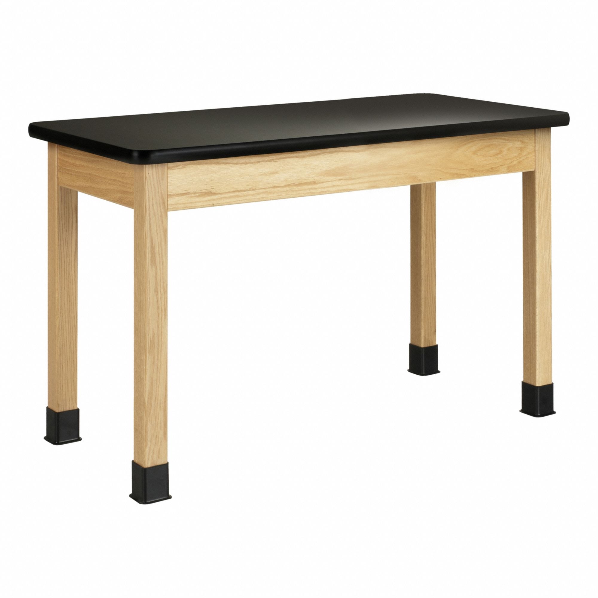 Plain Apron Table: 21 in Overall Wd, 30 in Overall Ht, 4 ft Overall Lg, Laminate, Black, Wood, Oak