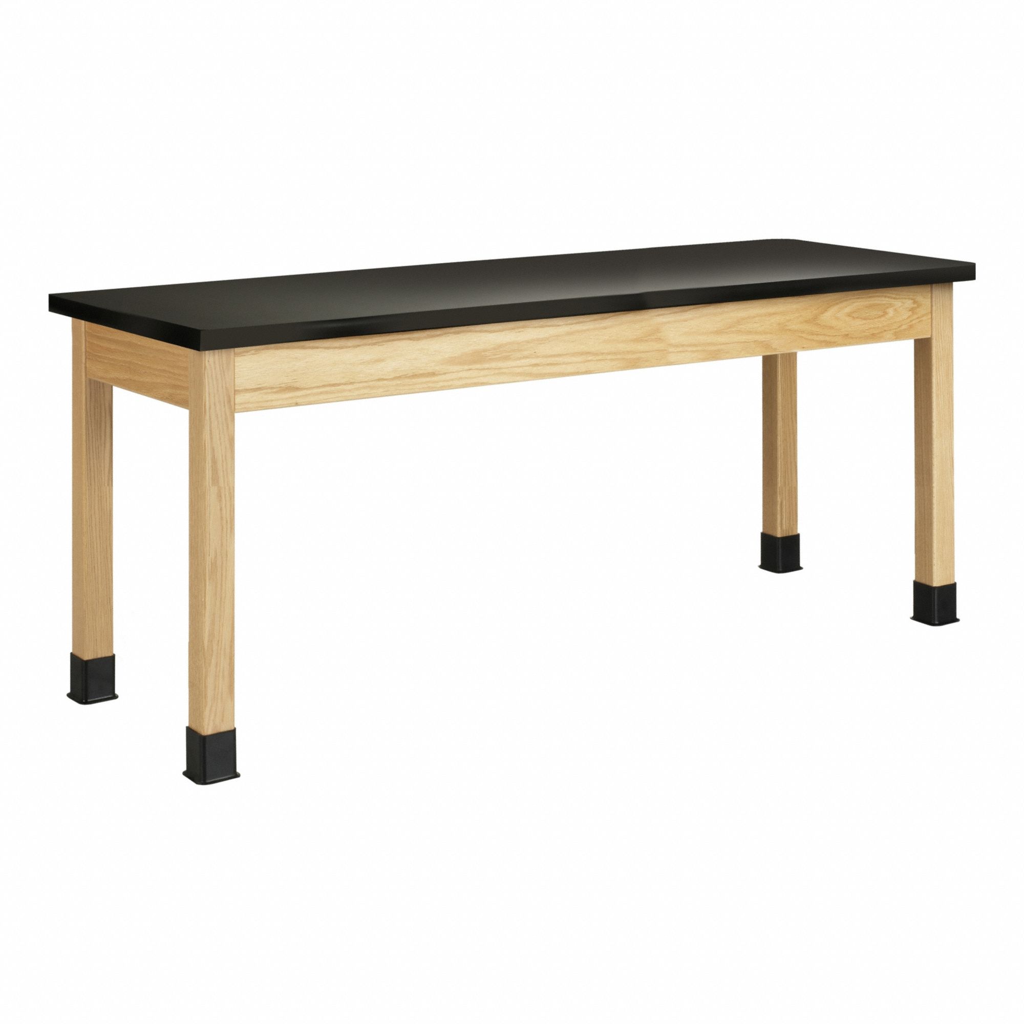 Plain Apron Table: 21 in Overall Wd, 30 in Overall Ht, 6 ft Overall Lg, Laminate, Black, Wood, Oak