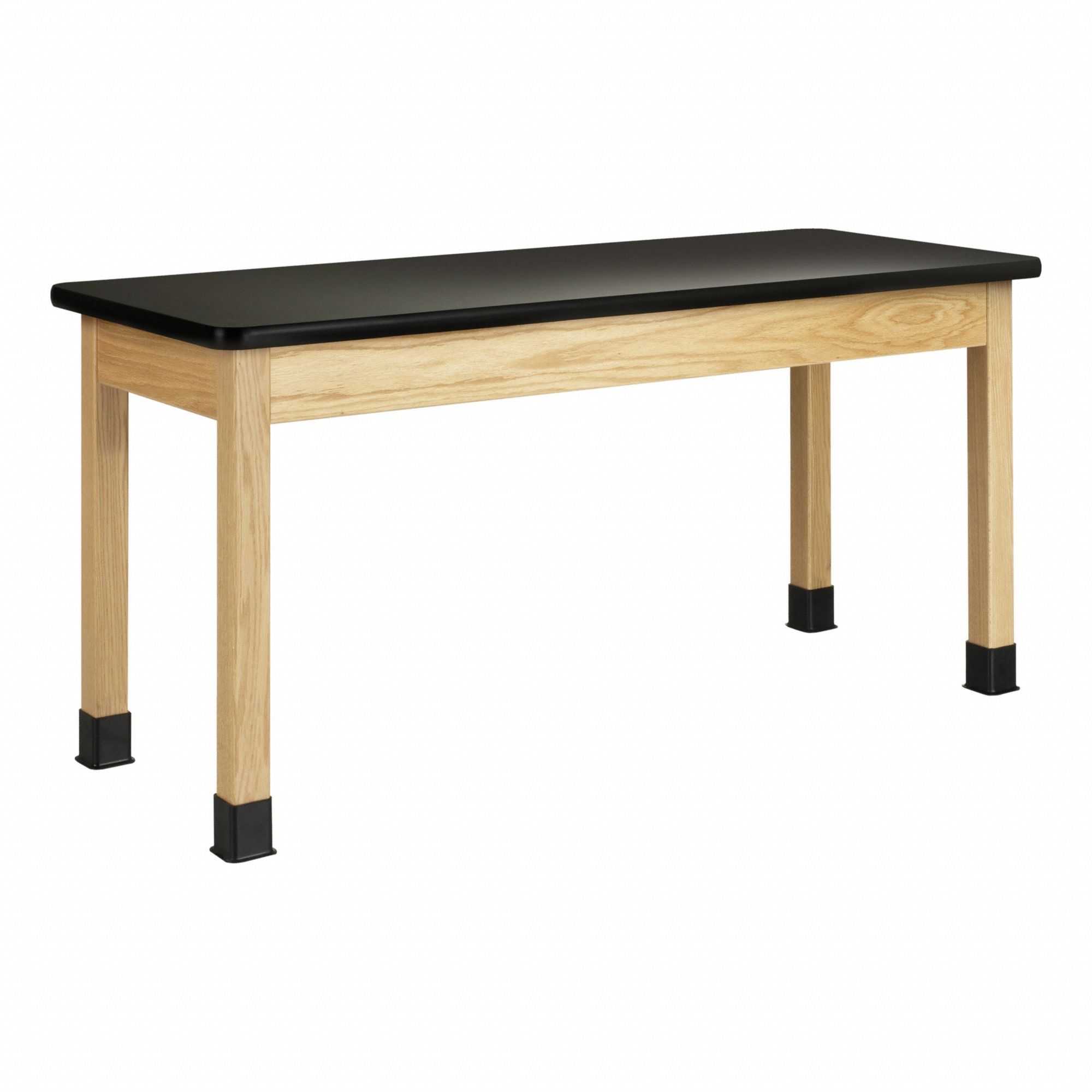 Plain Apron Table: 21 in Overall Wd, 30 in Overall Ht, 5 ft Overall Lg, Laminate, Black, Wood, Oak