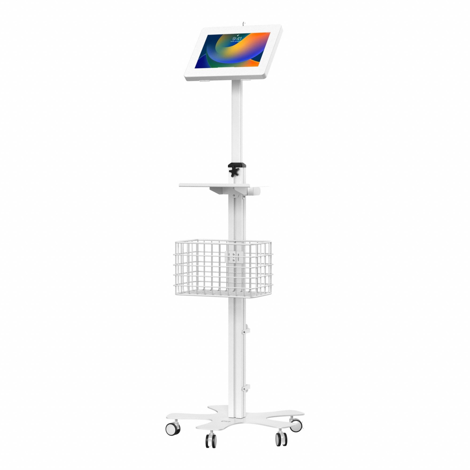 Medical Mobile Floor Stand: 14 1/2 in Overall Wd, 61 in Overall Ht, 0 Drawers, 1 Shelves