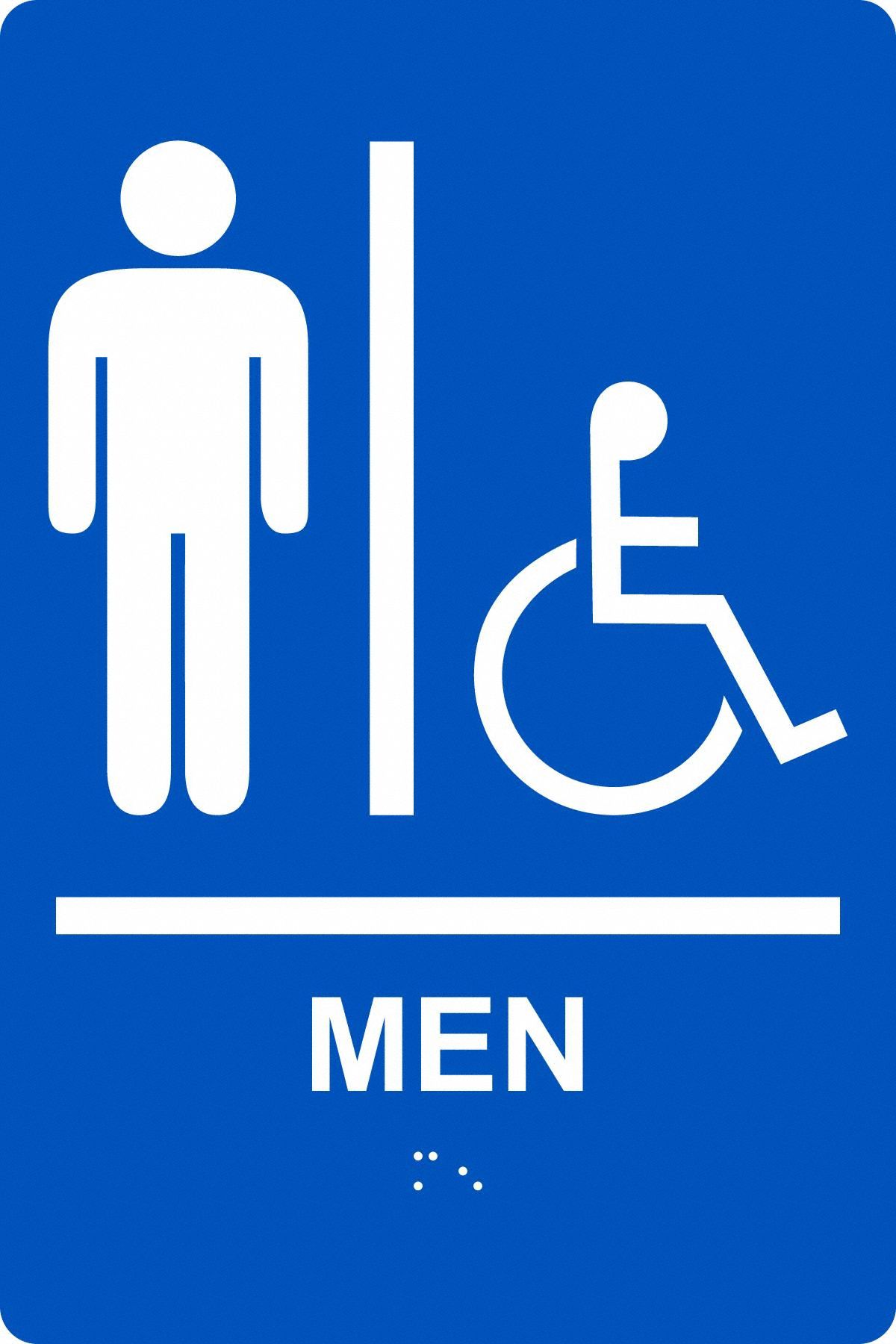 ADA Braile Restroom Sign,  Men,  Acrylic,  9 in x 6 in,  Rectangular,  Braille