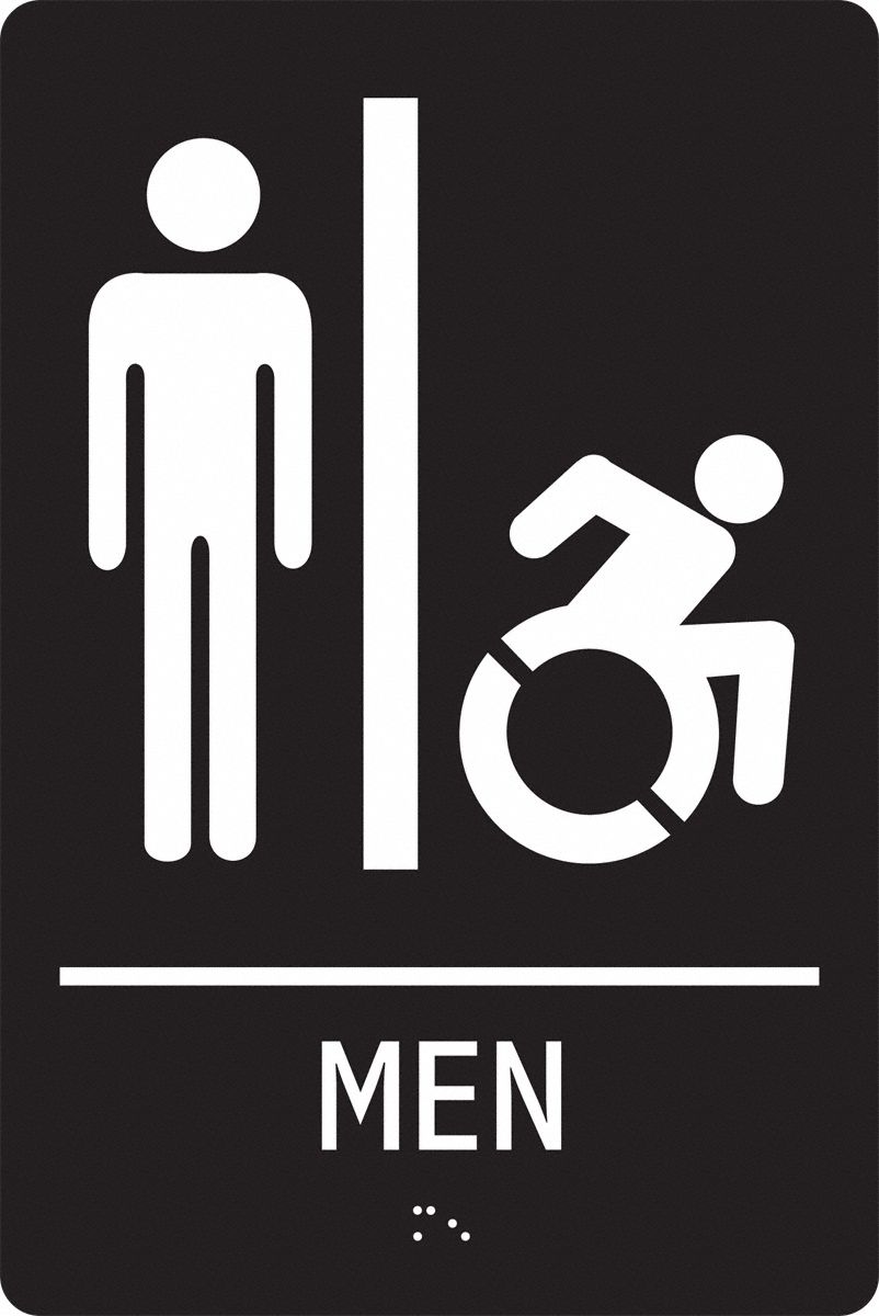 ADA Braile Restroom Sign,  Men,  Acrylic,  9 in x 6 in,  Rectangular,  Braille