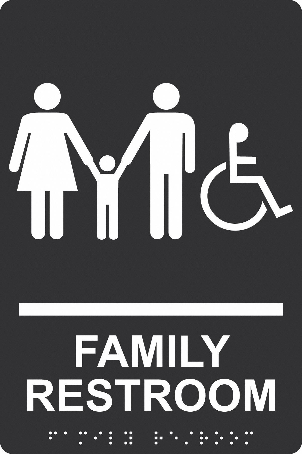 ADA Braile Restroom Sign,  Family Restroom,  Acrylic,  9 in x 6 in,  Rectangular,  Braille, English