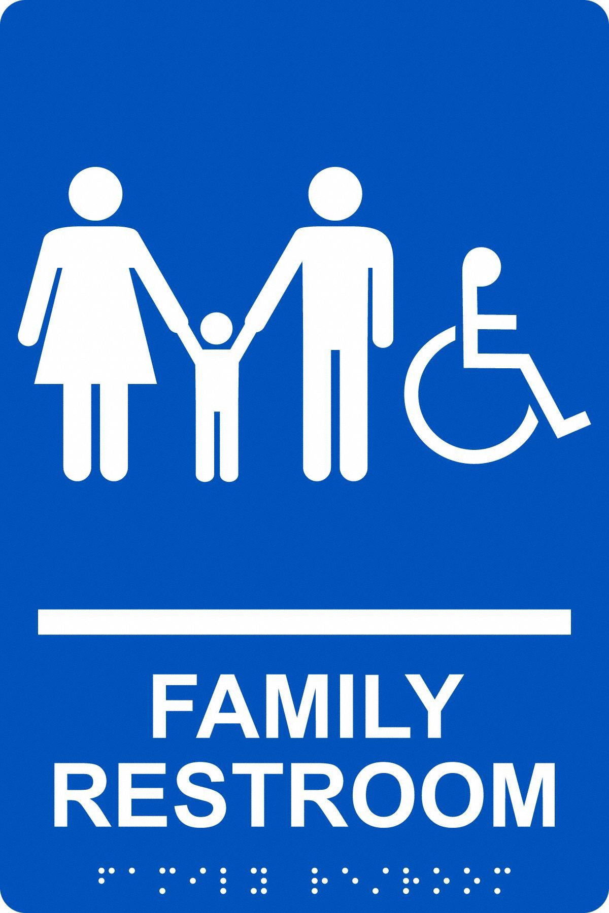 ADA Braile Restroom Sign,  Family Restroom,  Acrylic,  9 in x 6 in,  Rectangular,  Braille, English