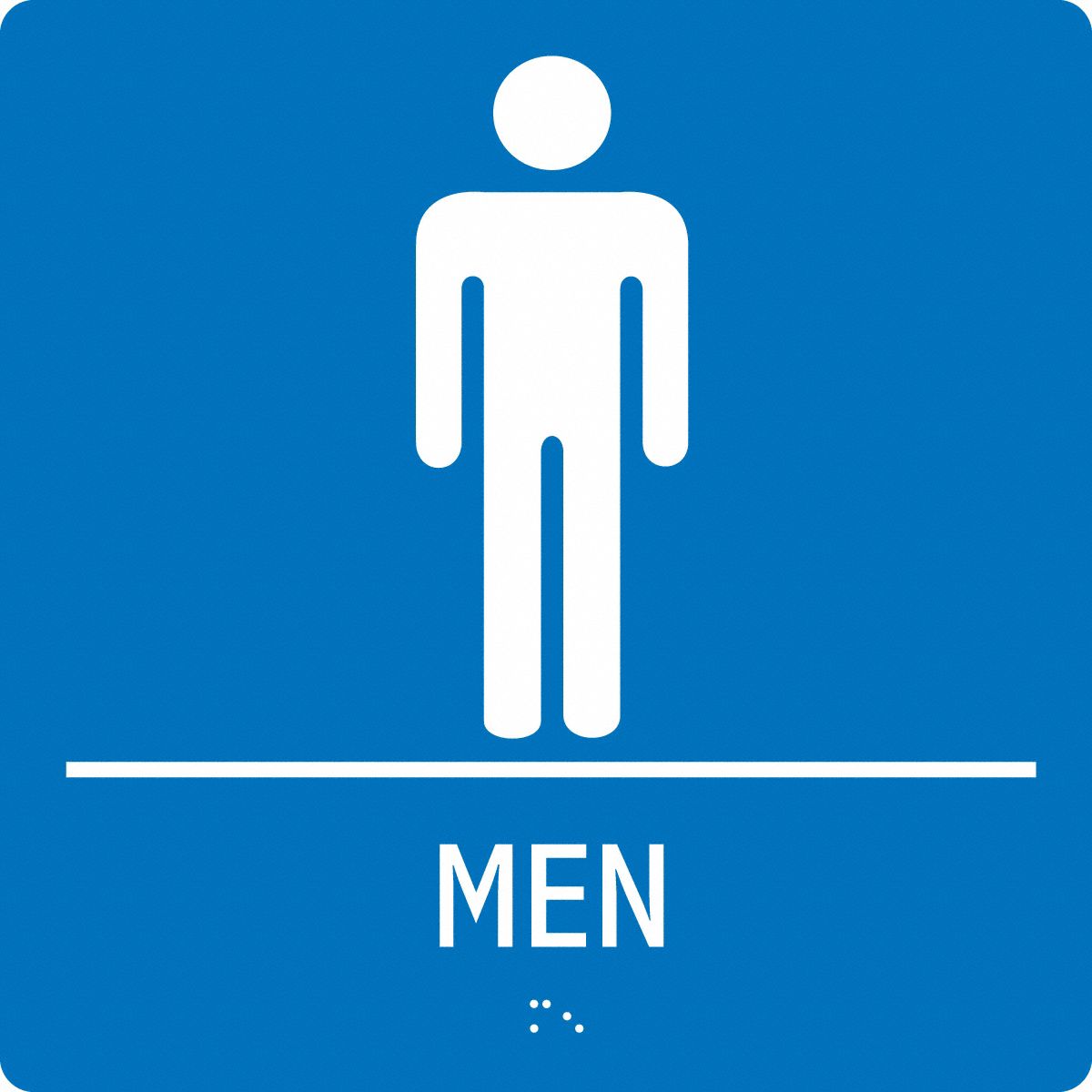 ADA Braile Restroom Sign,  Men,  Acrylic,  8 in x 8 in,  Square,  Braille