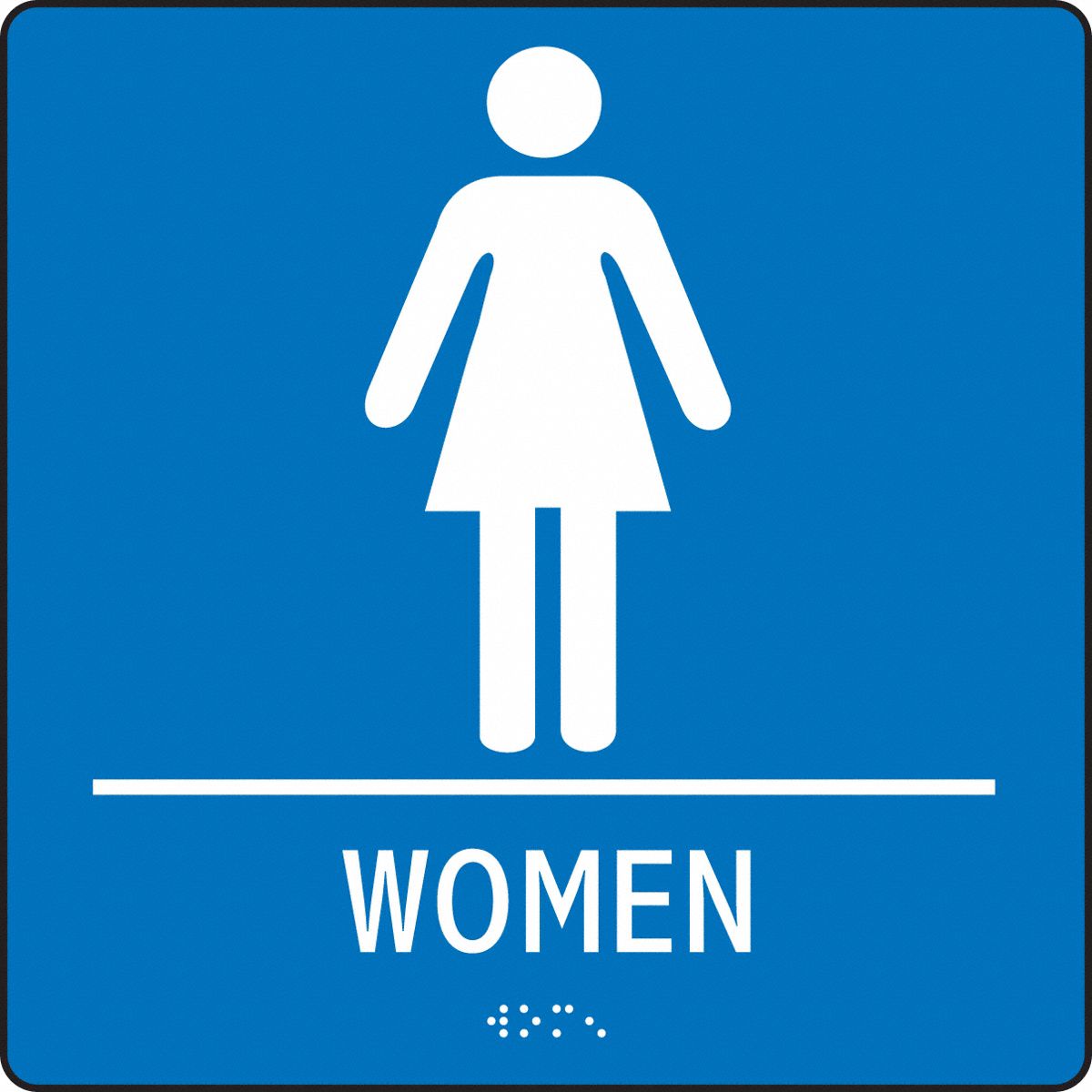 ADA Braile Restroom Sign,  Women,  Acrylic,  8 in x 8 in,  Square,  Braille