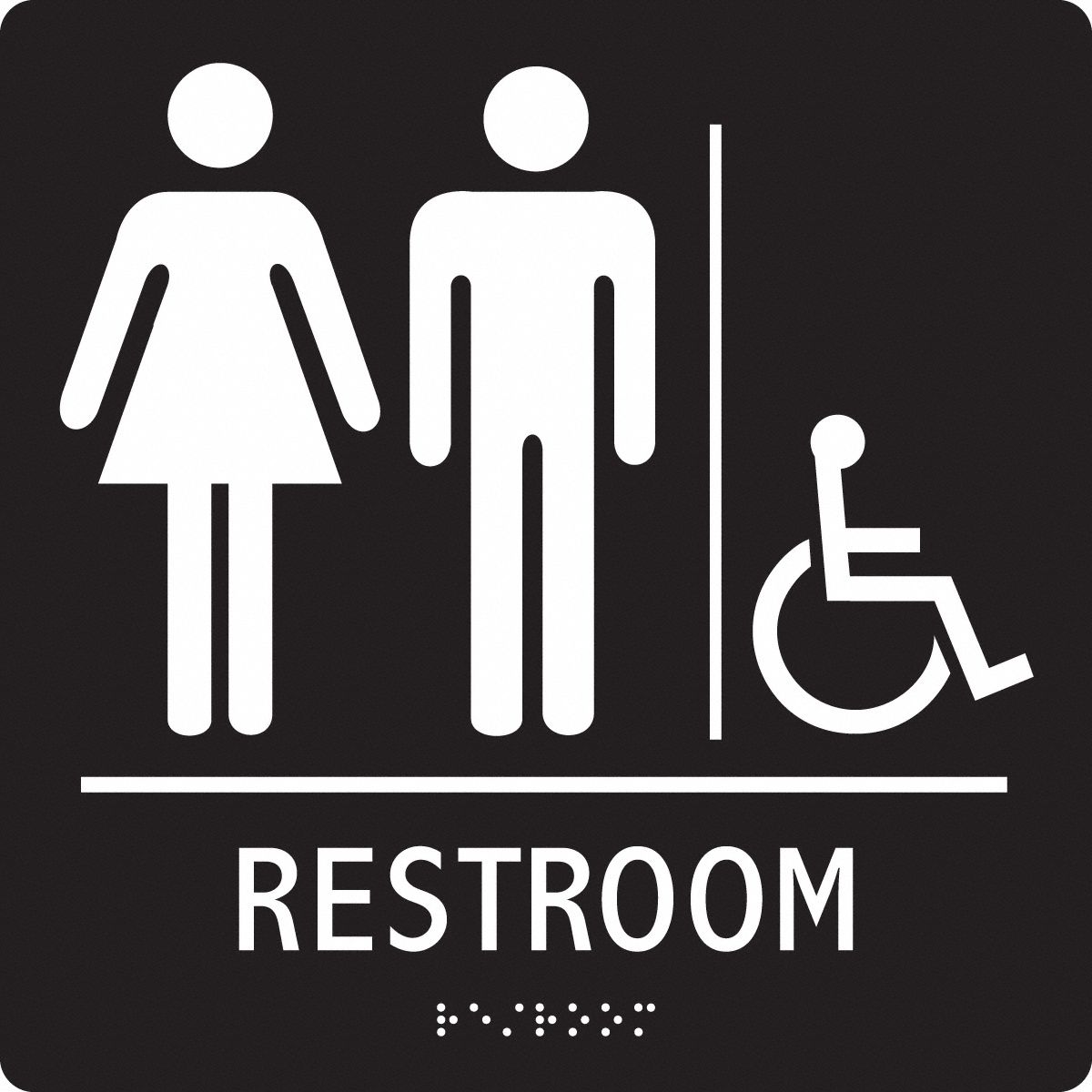 ADA Braile Restroom Sign,  Restroom,  Acrylic,  8 in x 8 in,  Square,  Braille