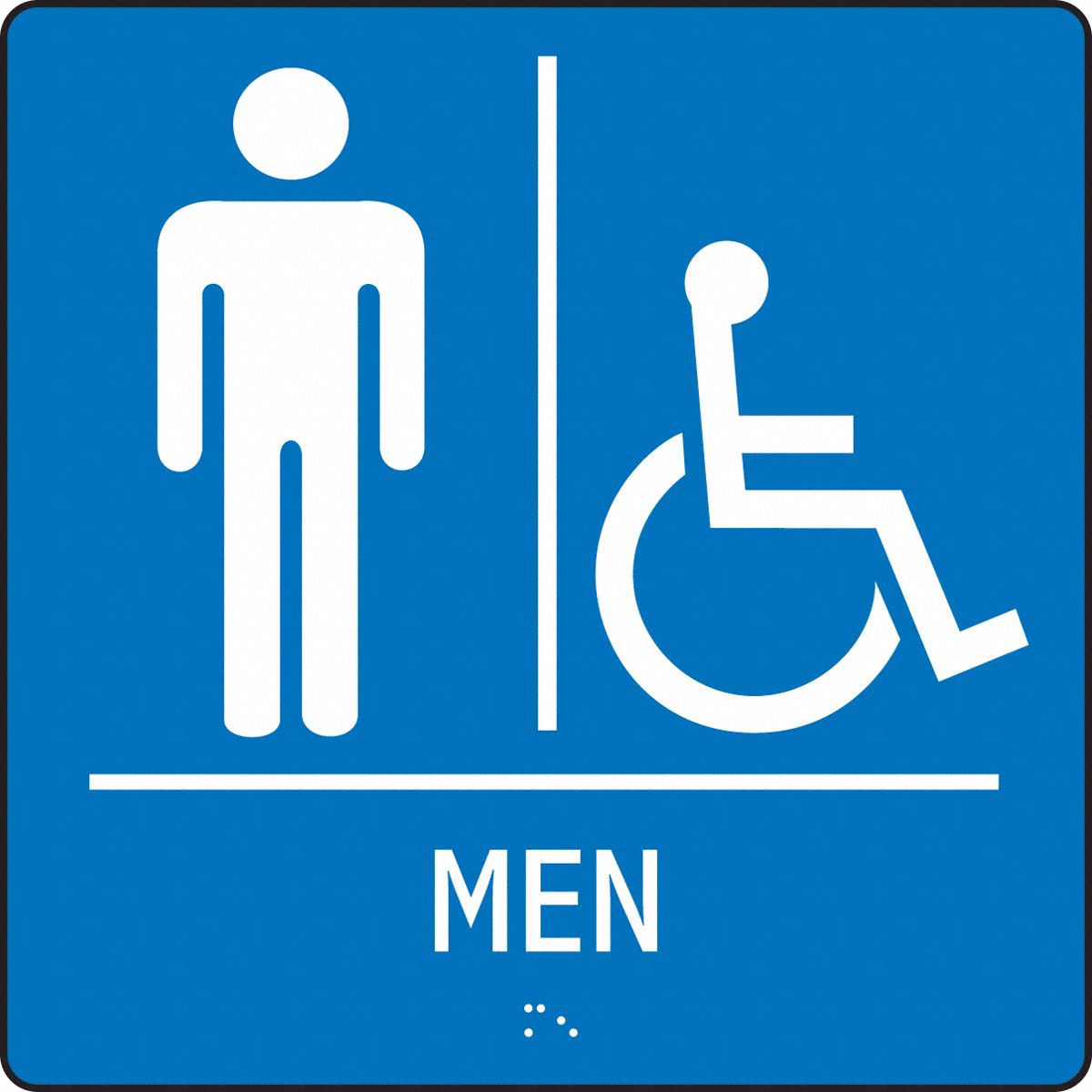 ADA Braile Restroom Sign,  Men,  Acrylic,  8 in x 8 in,  Square,  Braille