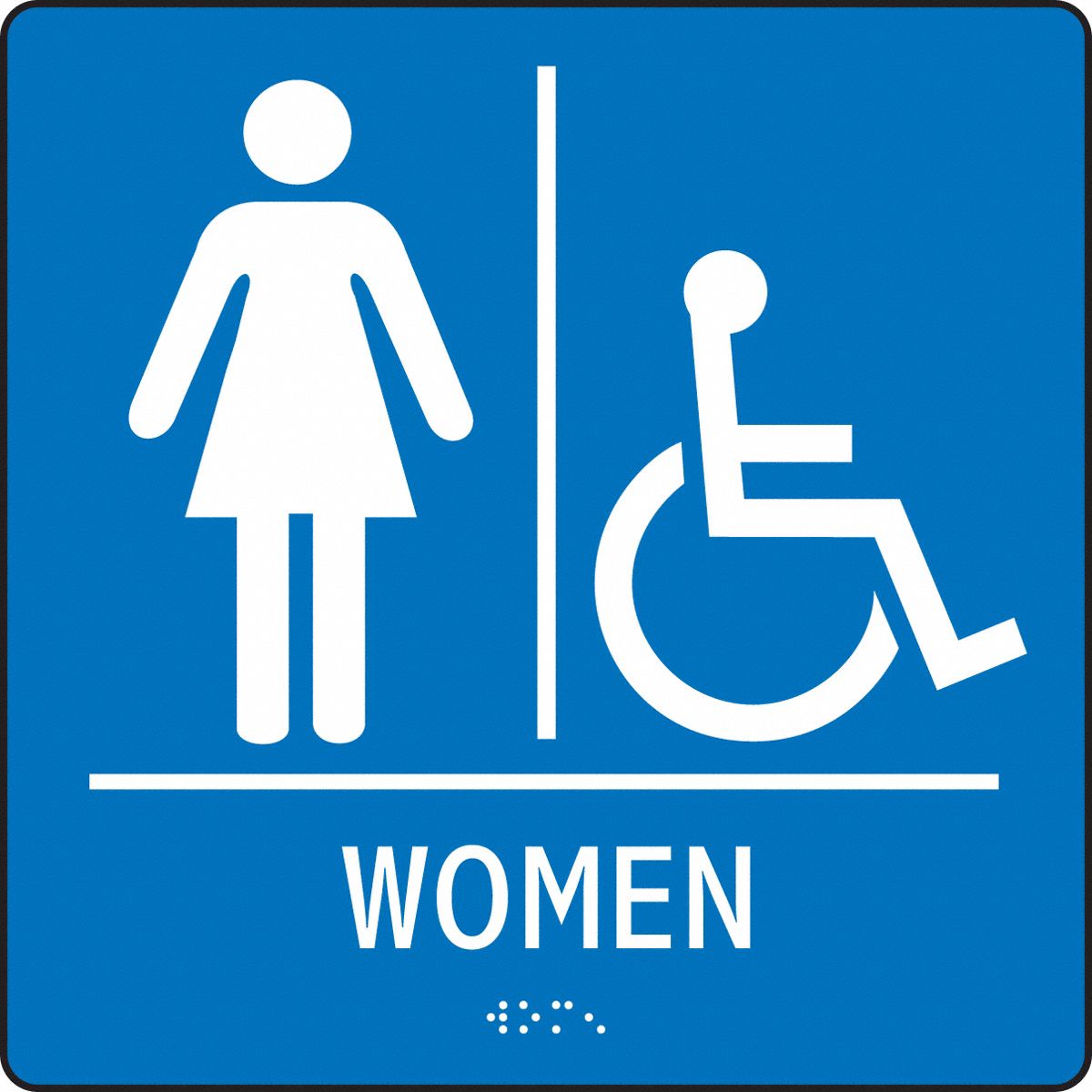 ADA Braile Restroom Sign,  Women,  Acrylic,  8 in x 8 in,  Square,  Braille