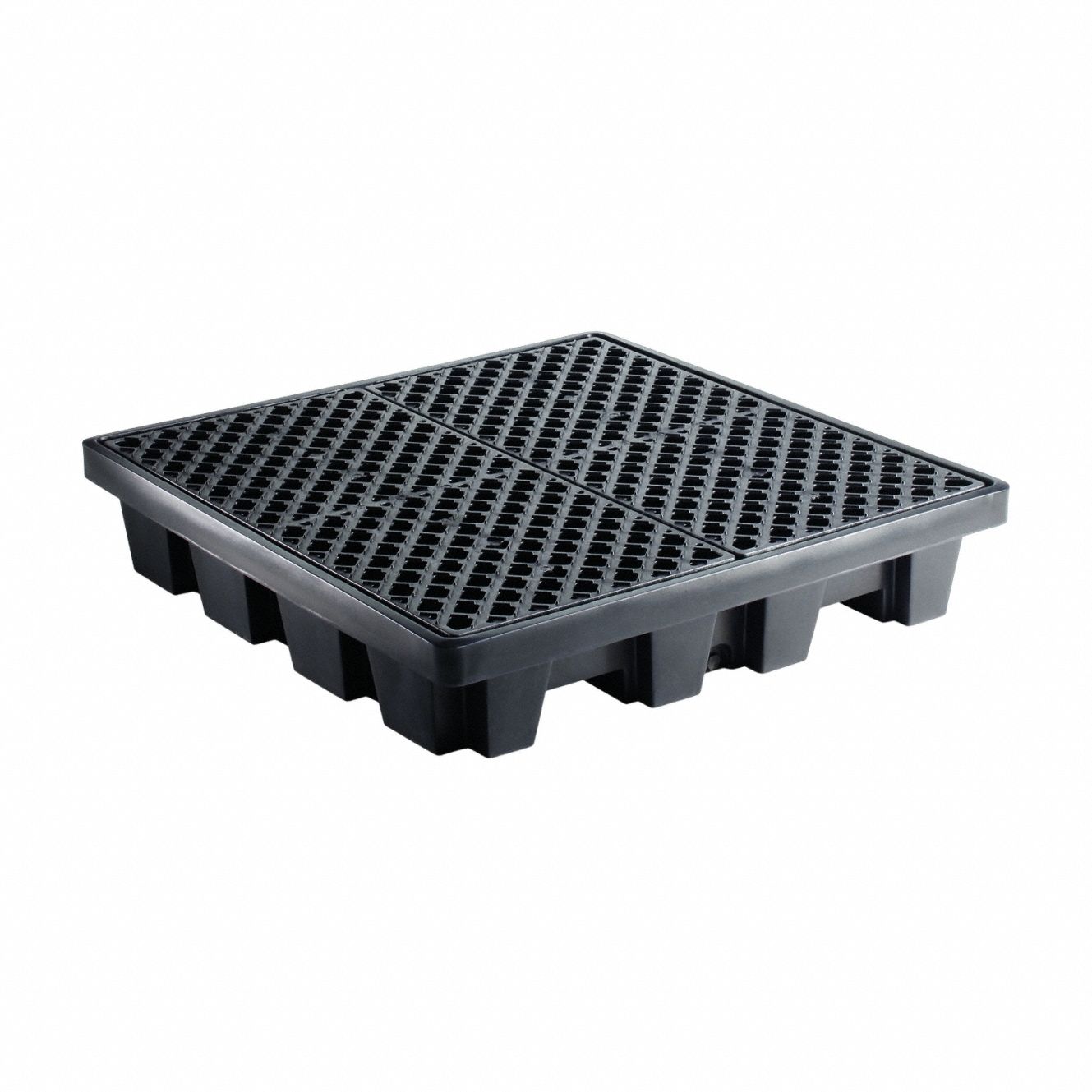 Drum Spill Containment Pallet: For 4 Drums, 51 in x 51 in x 10 in, 6, 000 lb Load Capacity, Black