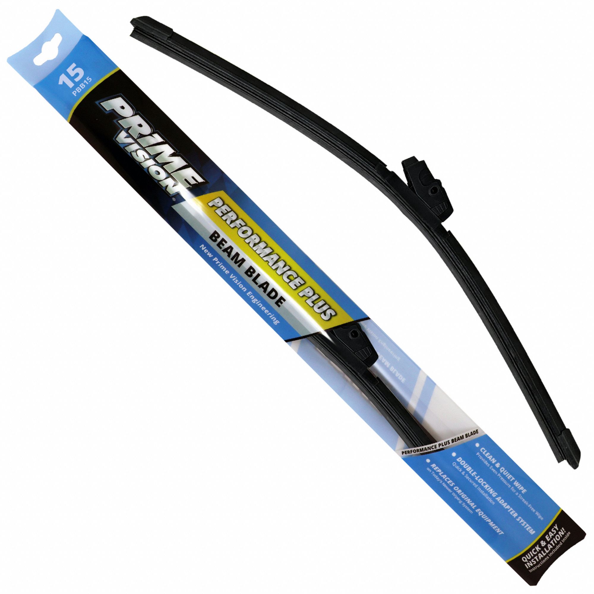 Wiper Blade: 15 in, Prime Vision, Beam Blade, Adapter Included, Instructions, Front/Rear