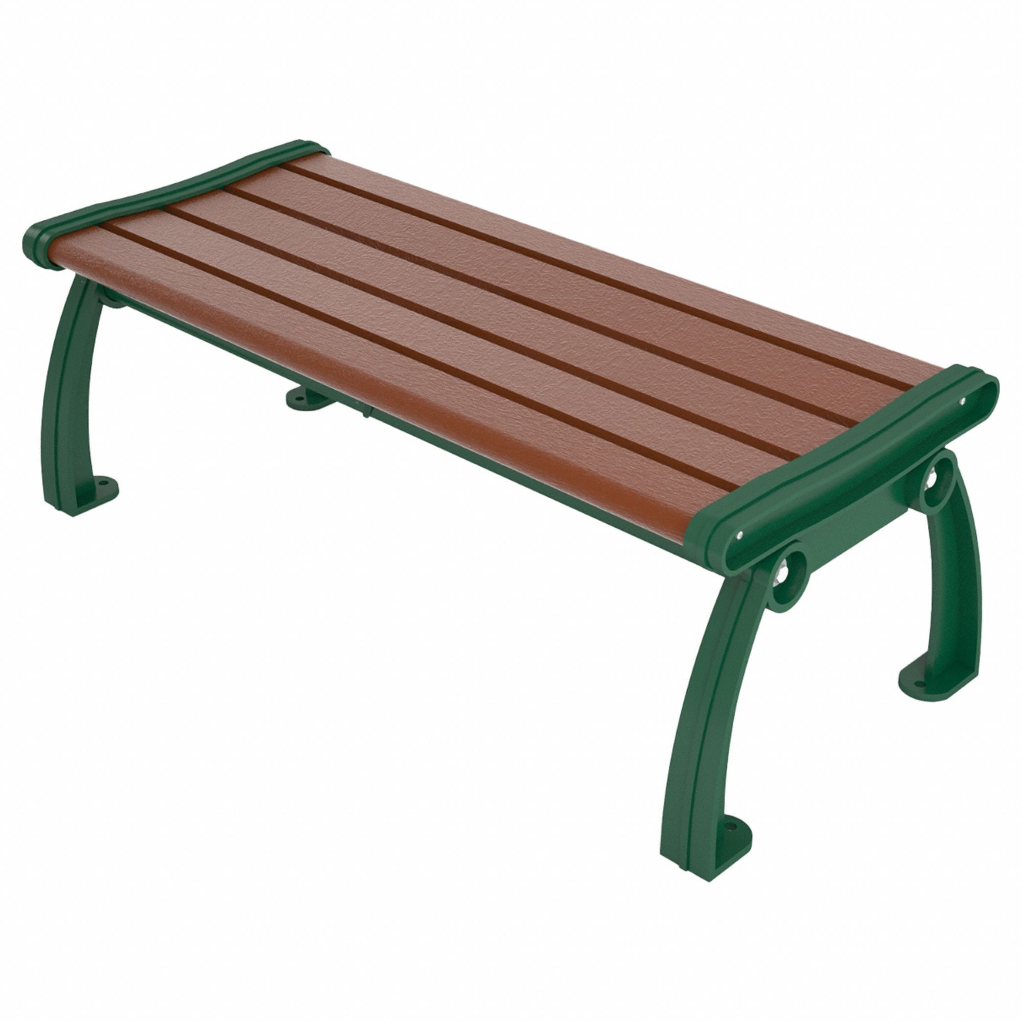Outdoor Bench: Heritage, 48 in Overall Lg, 17 in Overall Ht, Brown, Green, Plank Surface