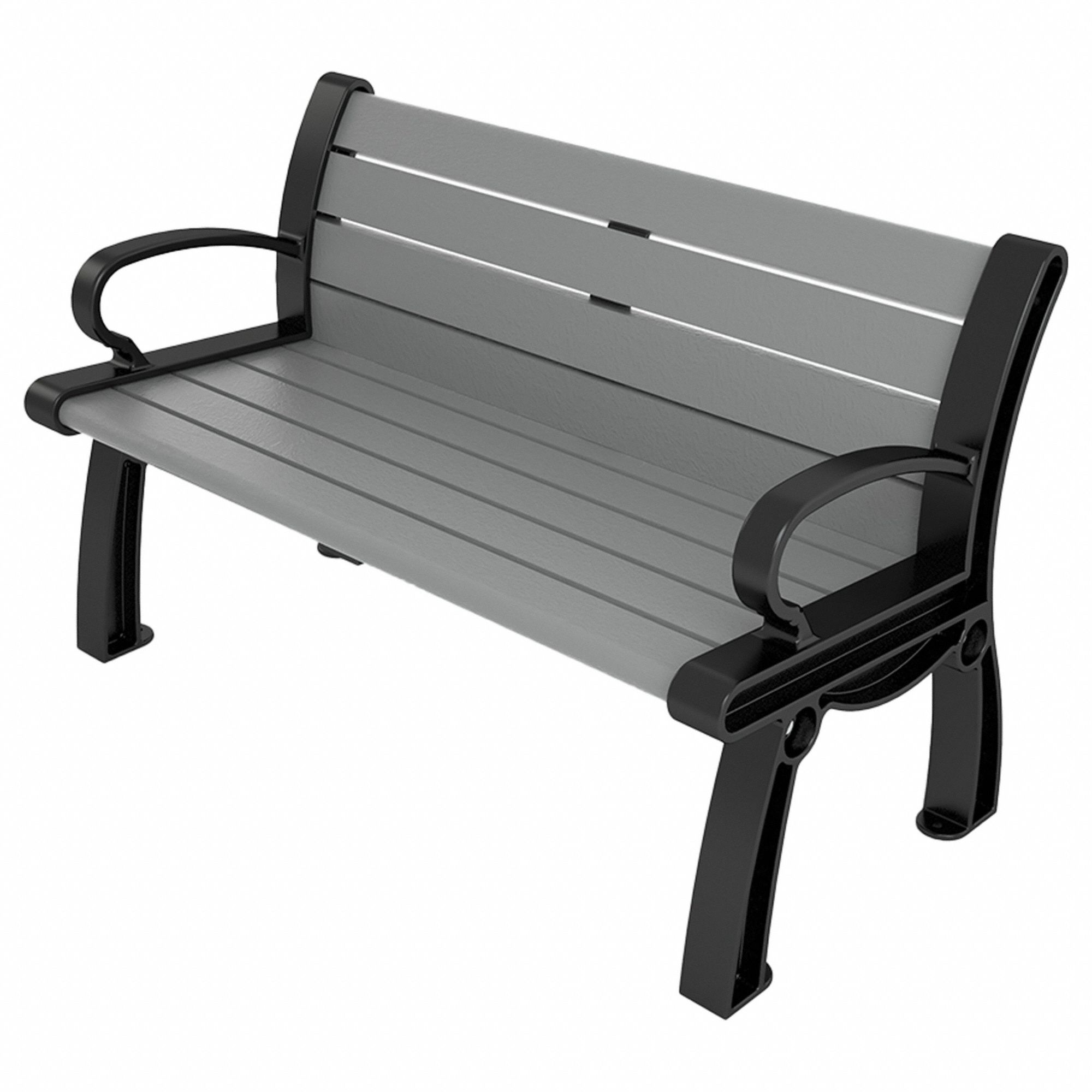 Heritage Outdoor Bench: Heritage, 48 in Overall Lg, 30 in Overall Ht, Gray, Black