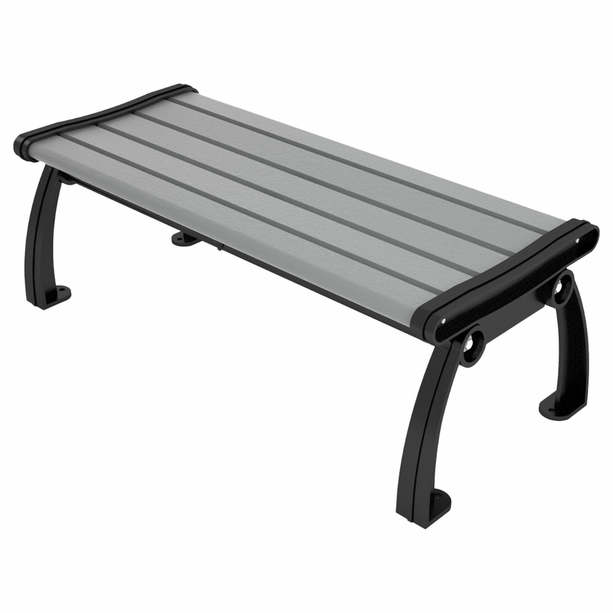 Outdoor Bench: Heritage, 48 in Overall Lg, 17 in Overall Ht, Gray, Black, Plank Surface