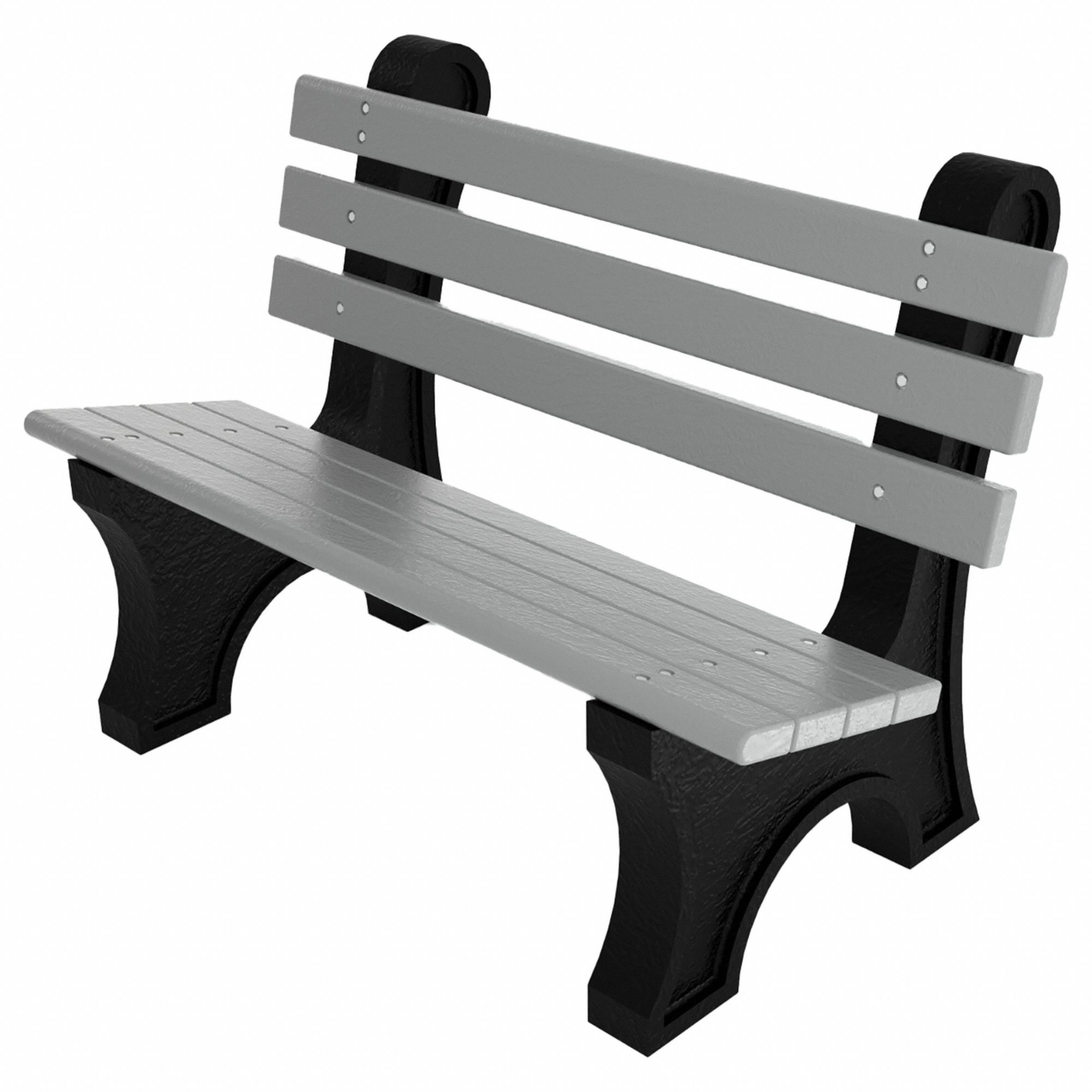 Outdoor Bench: Comfort Park Avenue, 48 in Overall Lg, 33 1/2 in Overall Ht, Gray, Black