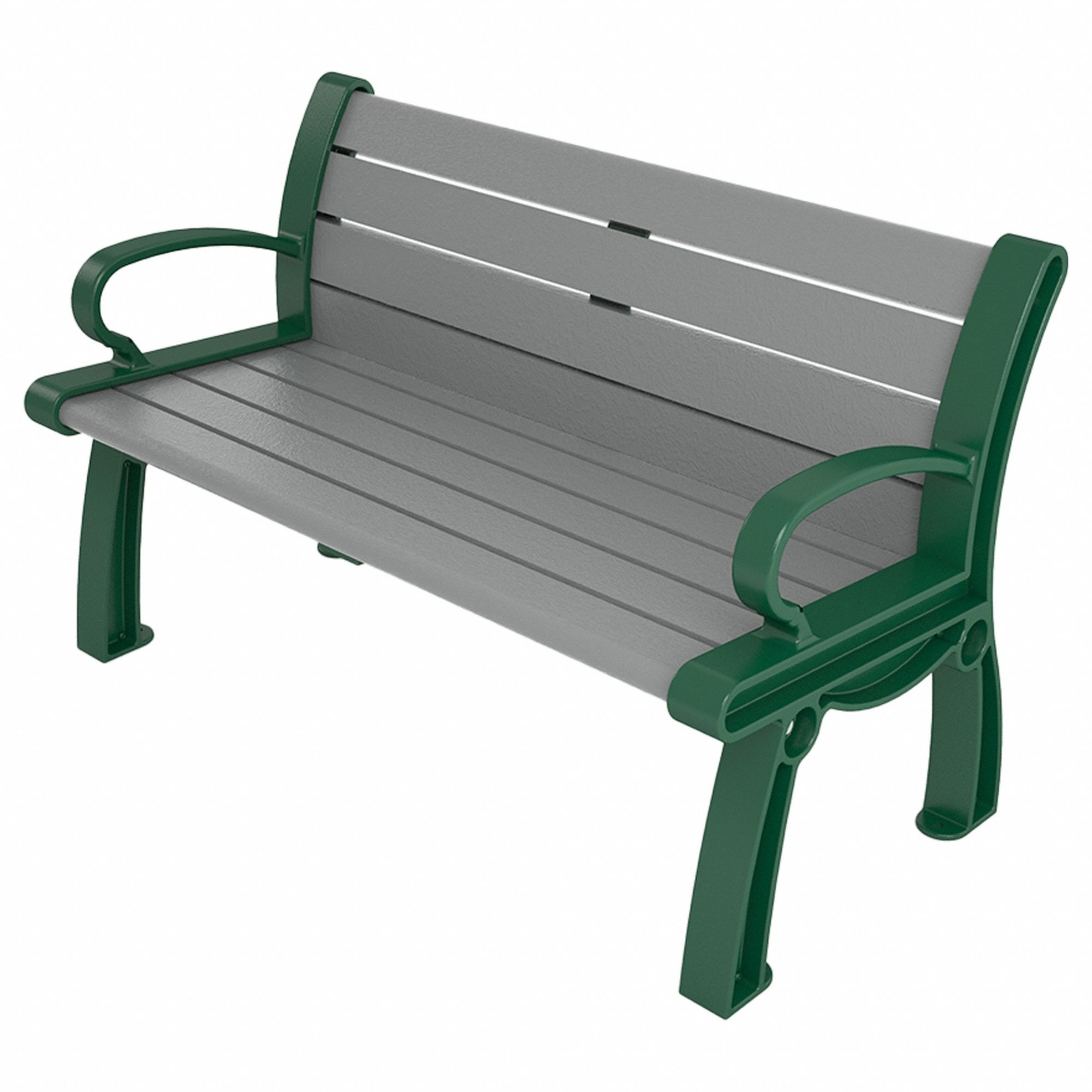 Heritage Outdoor Bench: Heritage, 48 in Overall Lg, 30 in Overall Ht, Gray, Green