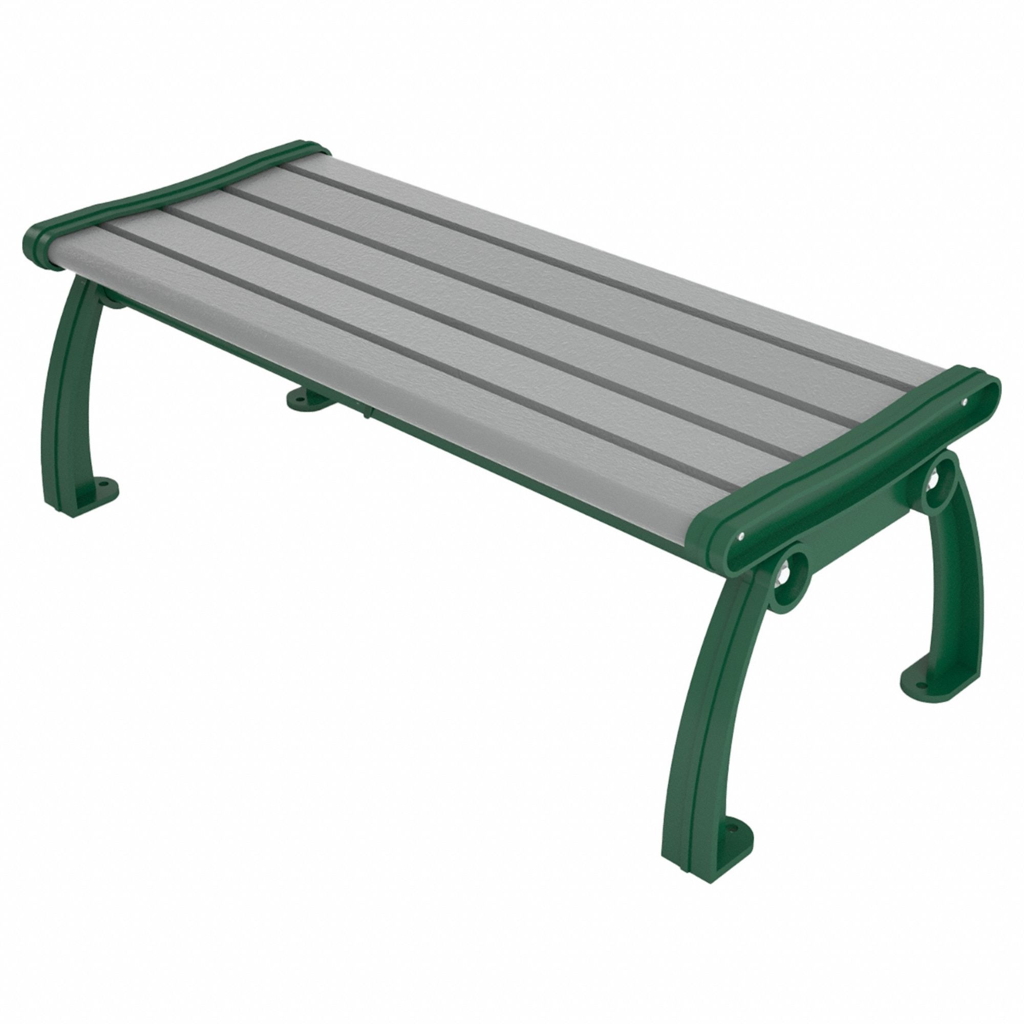Outdoor Bench: Heritage, 48 in Overall Lg, 17 in Overall Ht, Gray, Green, Plank Surface