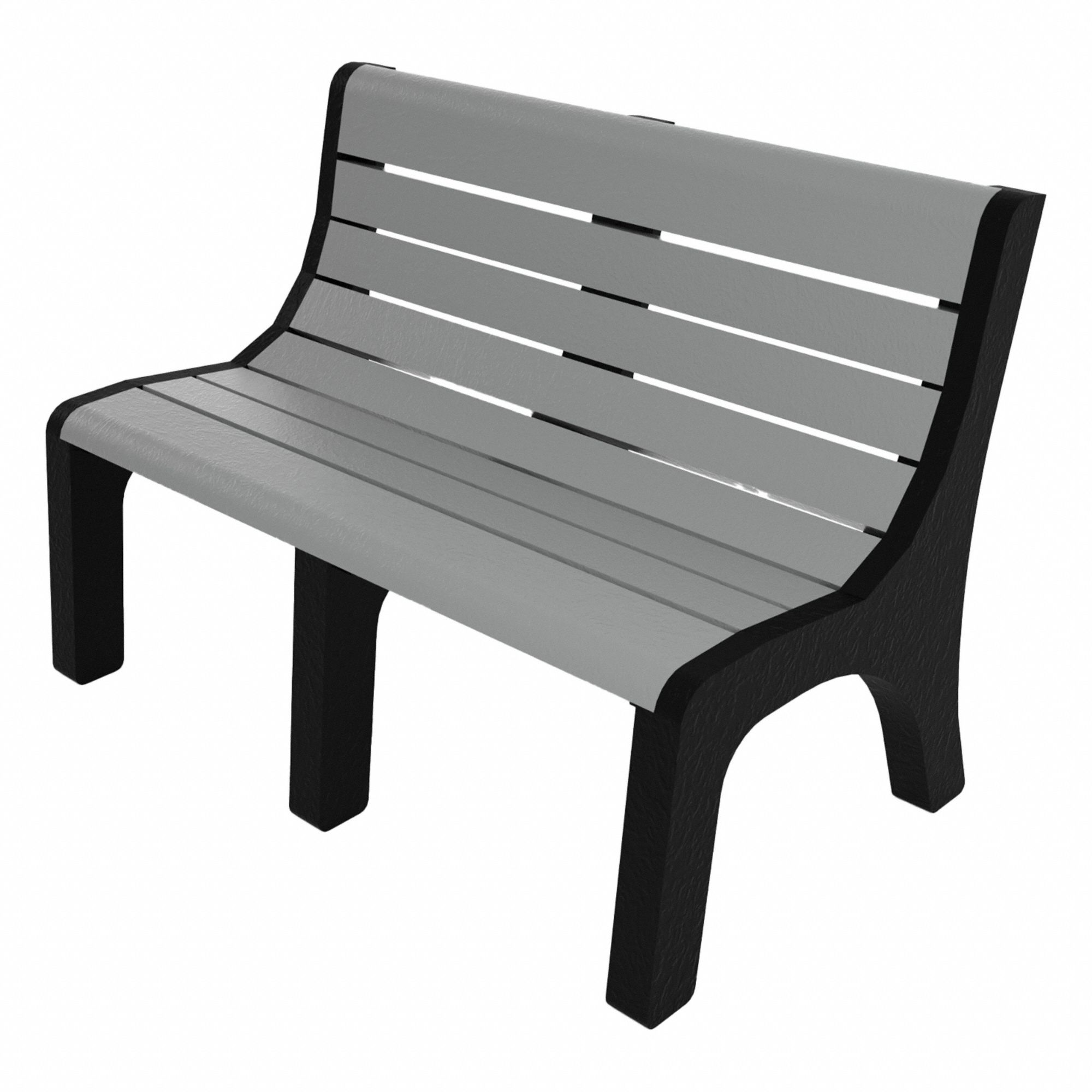 Outdoor Bench: Newport, 48 in Overall Lg, 33 3/8 in Overall Ht, Gray, Black, Plank Surface