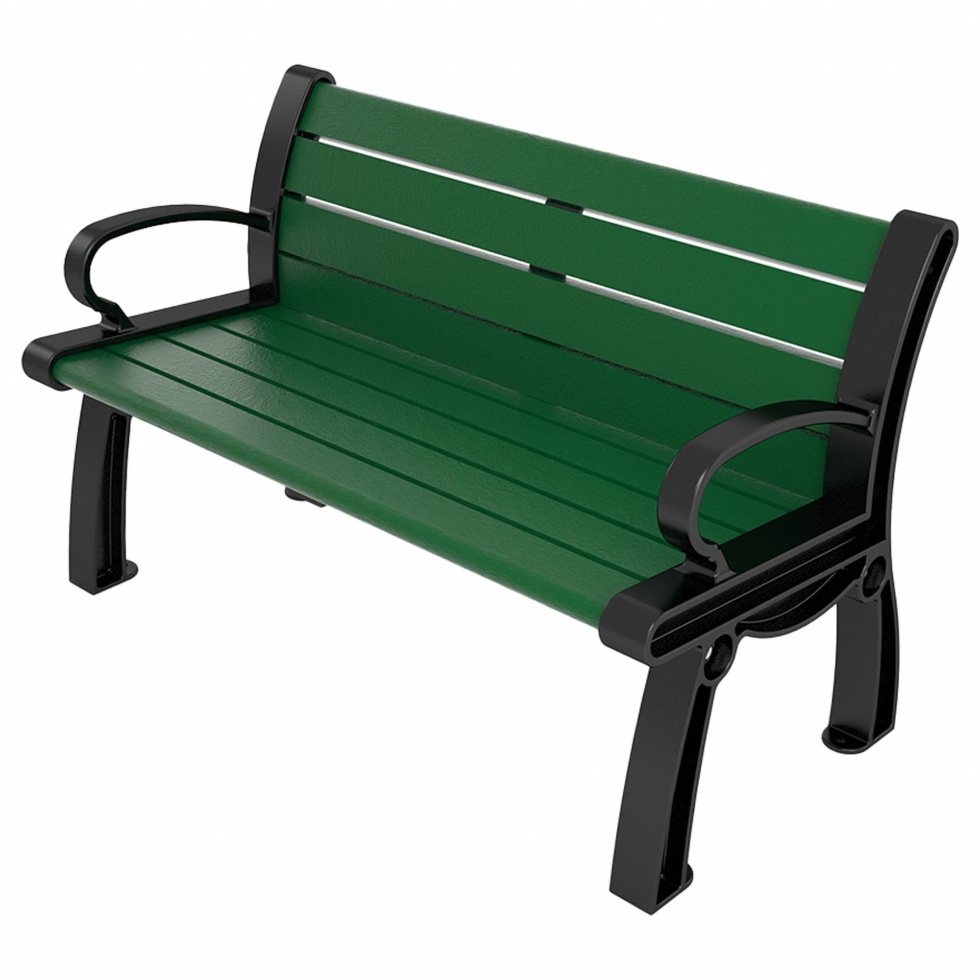 Heritage Outdoor Bench: Heritage, 48 in Overall Lg, 30 in Overall Ht, Green, Black