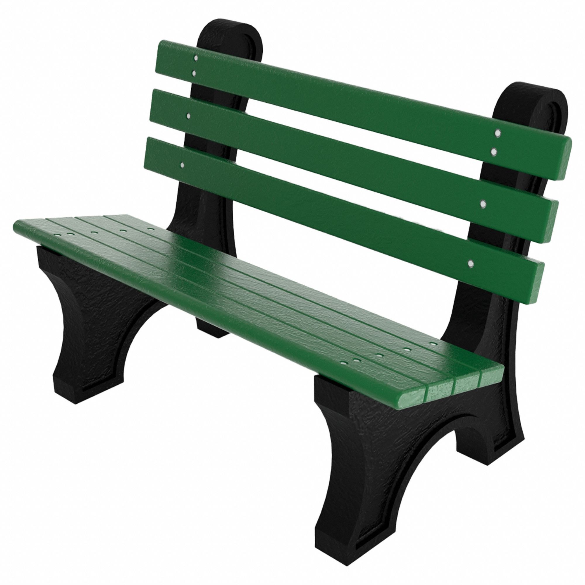 Outdoor Bench: Comfort Park Avenue, 48 in Overall Lg, 33 1/2 in Overall Ht, Green, Black