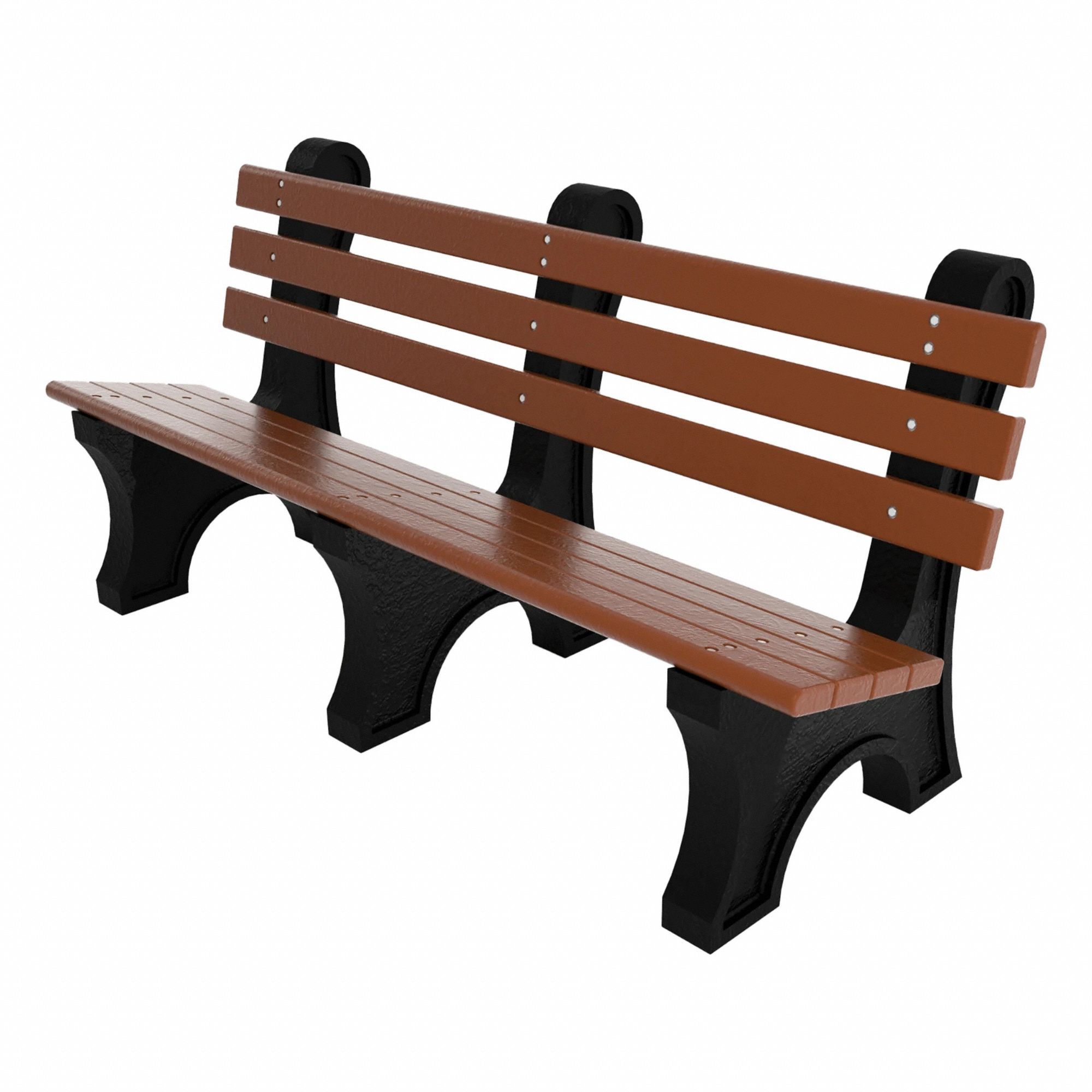 Outdoor Bench: Comfort Park Avenue, 72 in Overall Lg, 33 1/2 in Overall Ht, Brown, Black