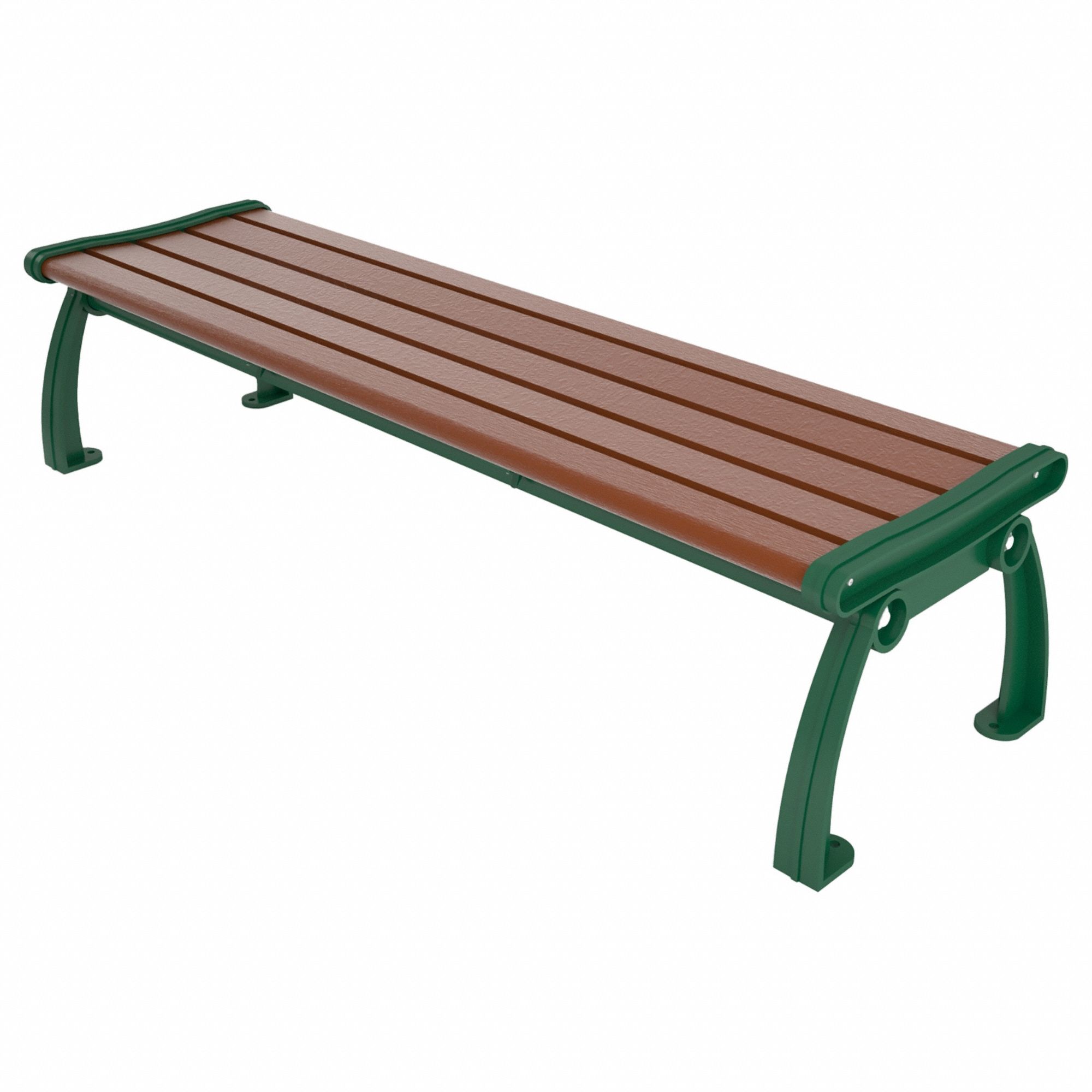 Outdoor Bench: Heritage, 72 in Overall Lg, 17 in Overall Ht, Brown, Green, Plank Surface