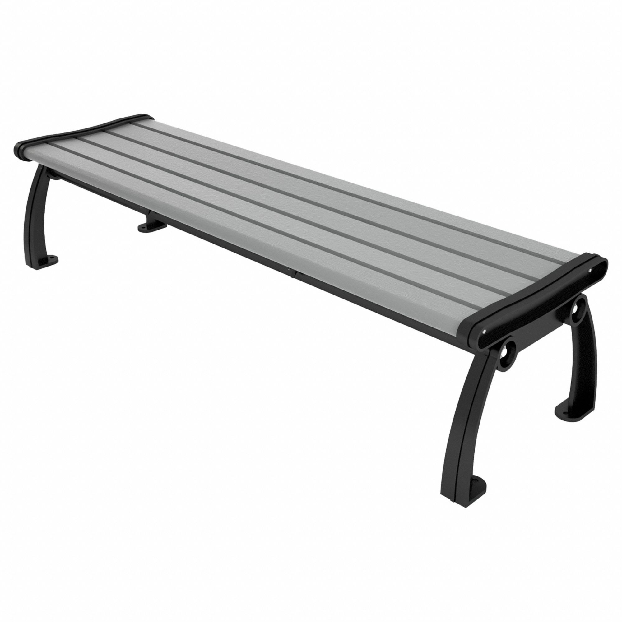 Outdoor Bench: Heritage, 72 in Overall Lg, 17 in Overall Ht, Gray, Black, Plank Surface