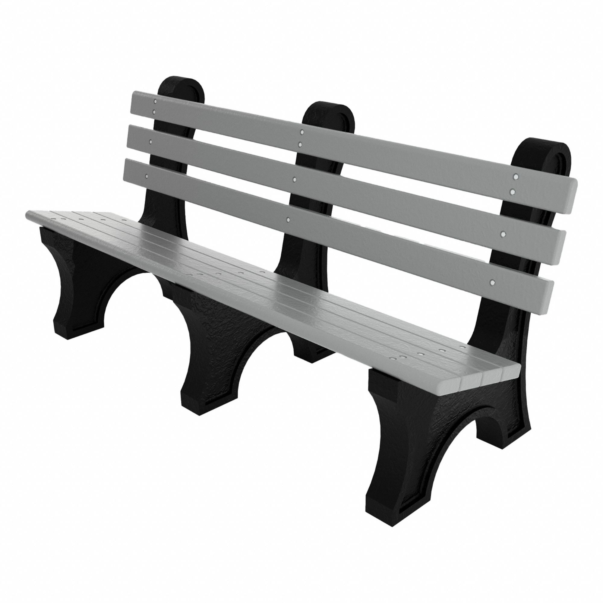 Outdoor Bench: Comfort Park Avenue, 72 in Overall Lg, 33 1/2 in Overall Ht, Gray, Black