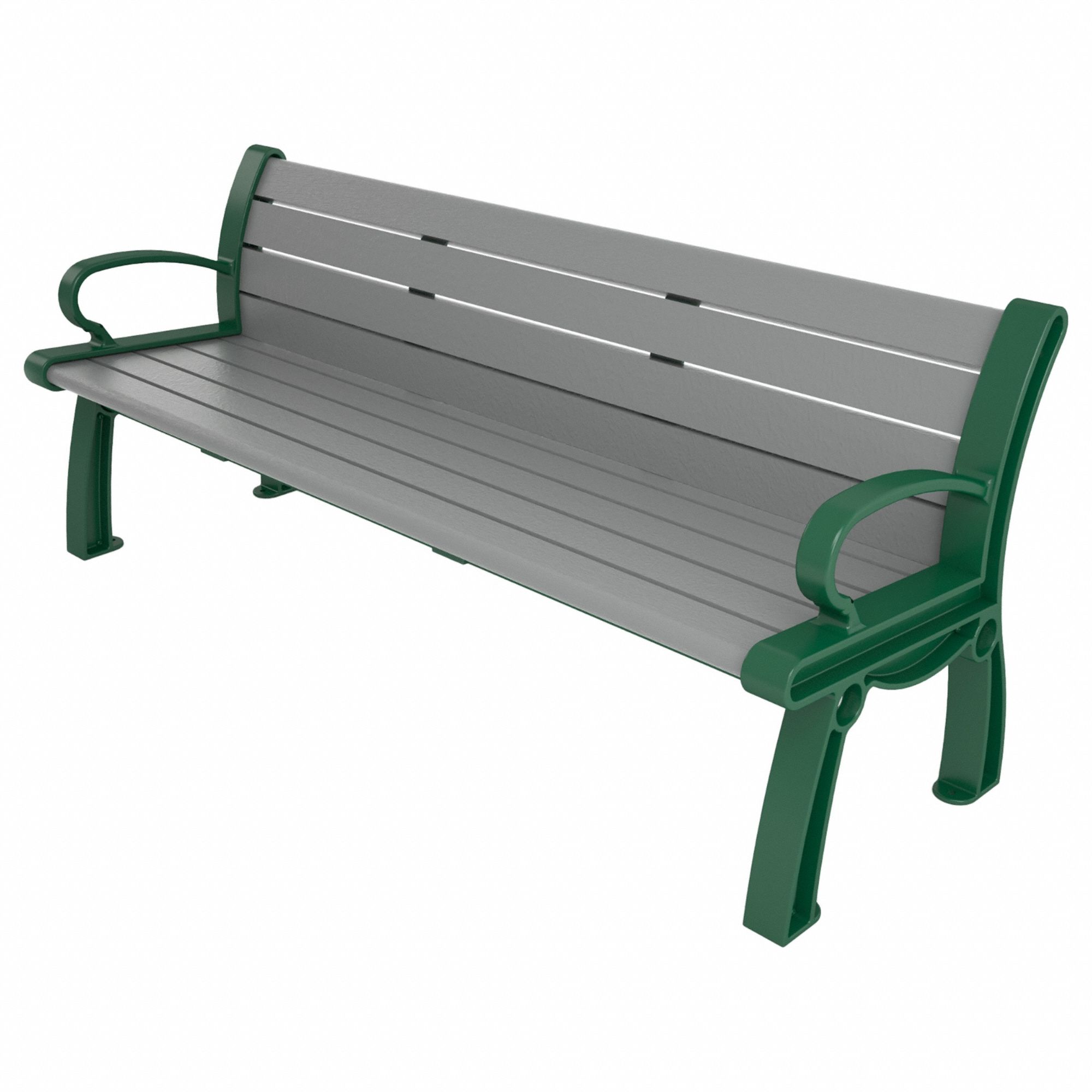 Heritage Outdoor Bench: Heritage, 72 in Overall Lg, 30 in Overall Ht, Gray, Green