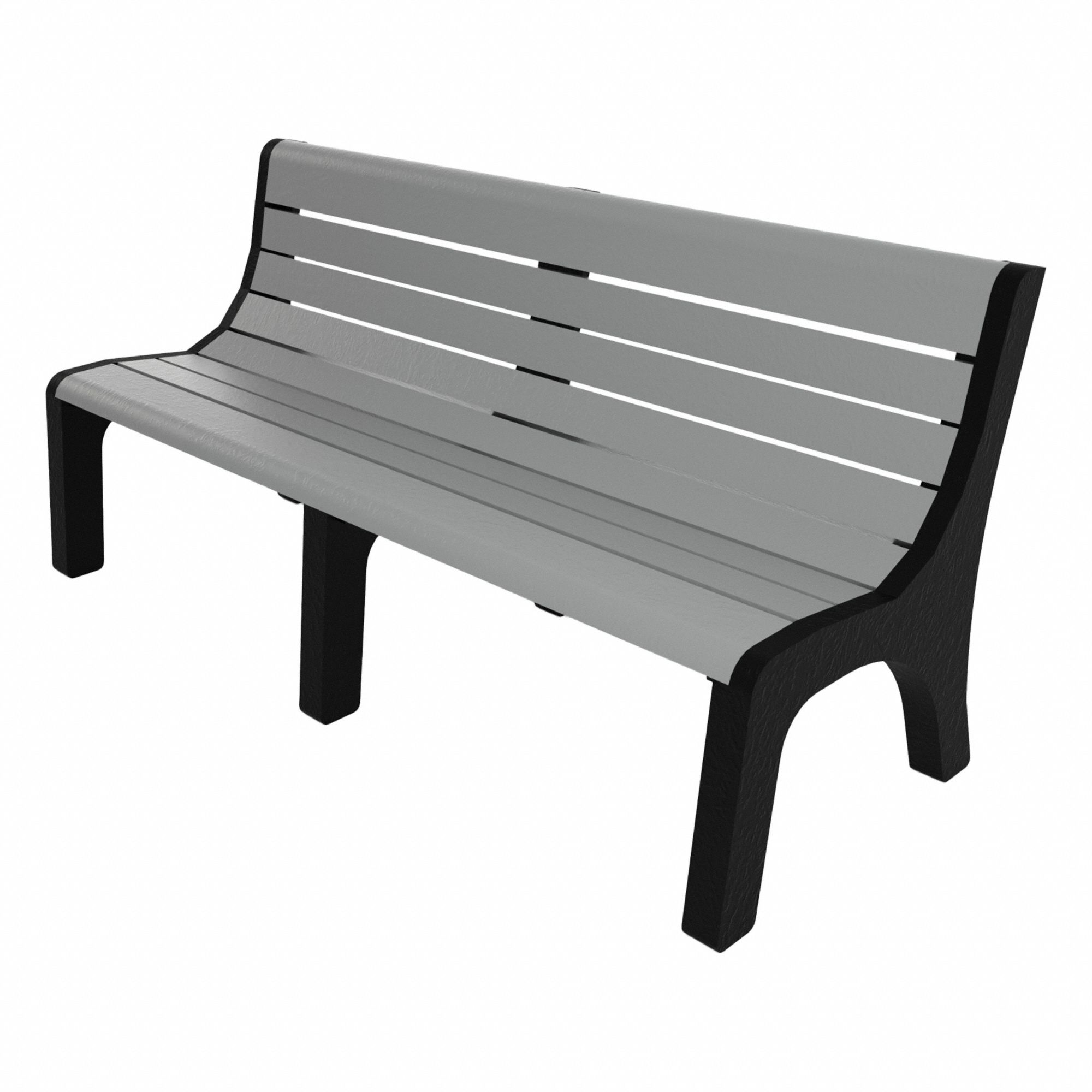 Outdoor Bench: Newport, 72 in Overall Lg, 33 3/8 in Overall Ht, Gray, Black, Plank Surface