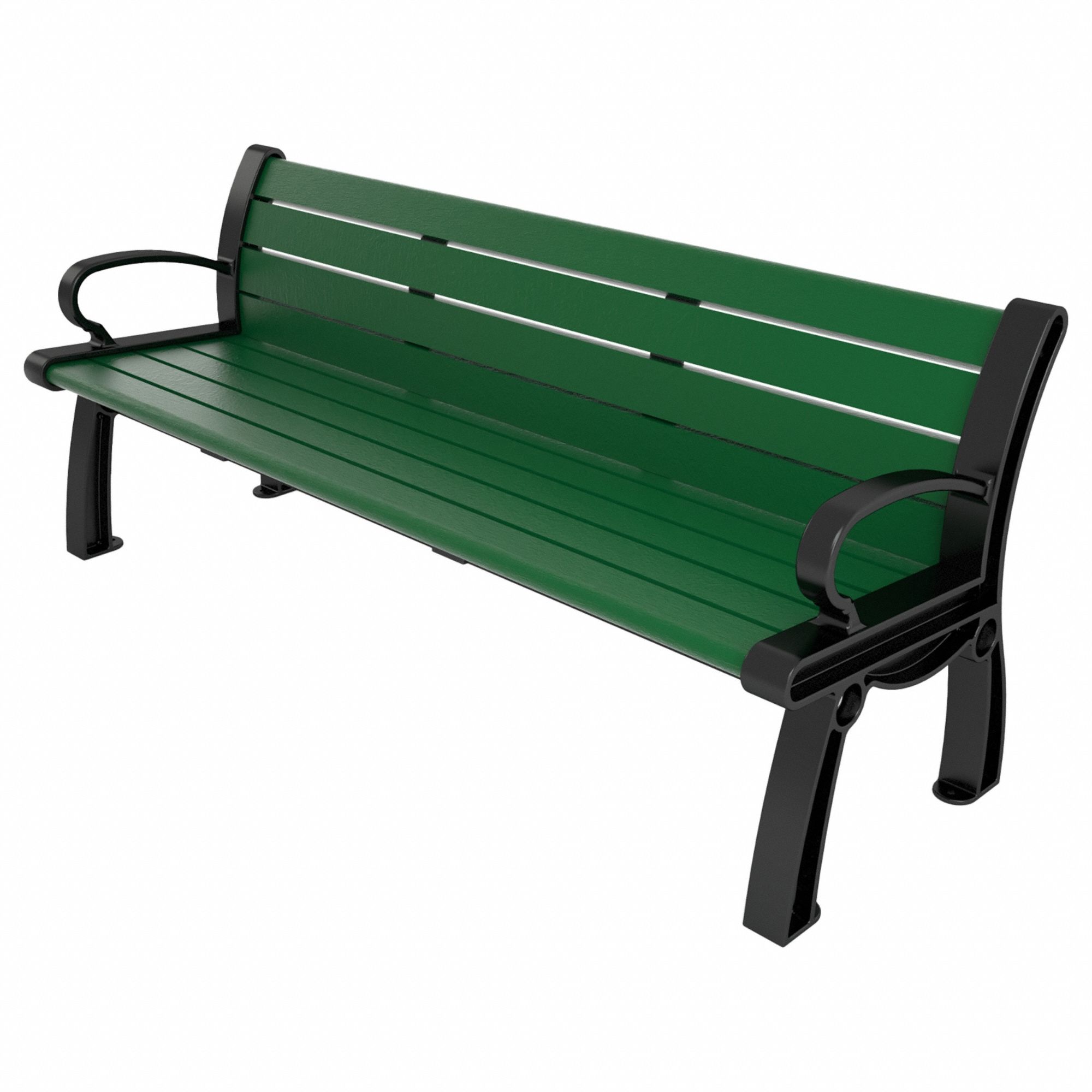 Heritage Outdoor Bench: Heritage, 72 in Overall Lg, 30 in Overall Ht, Green, Black