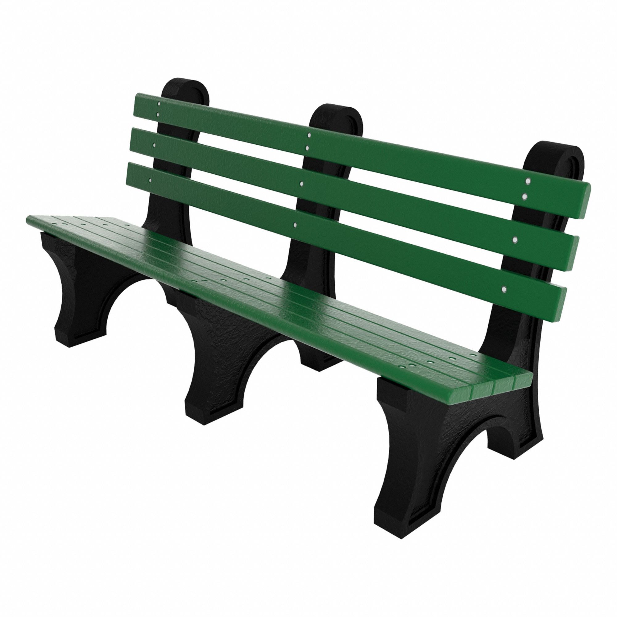 Outdoor Bench: Comfort Park Avenue, 72 in Overall Lg, 33 1/2 in Overall Ht, Green, Black