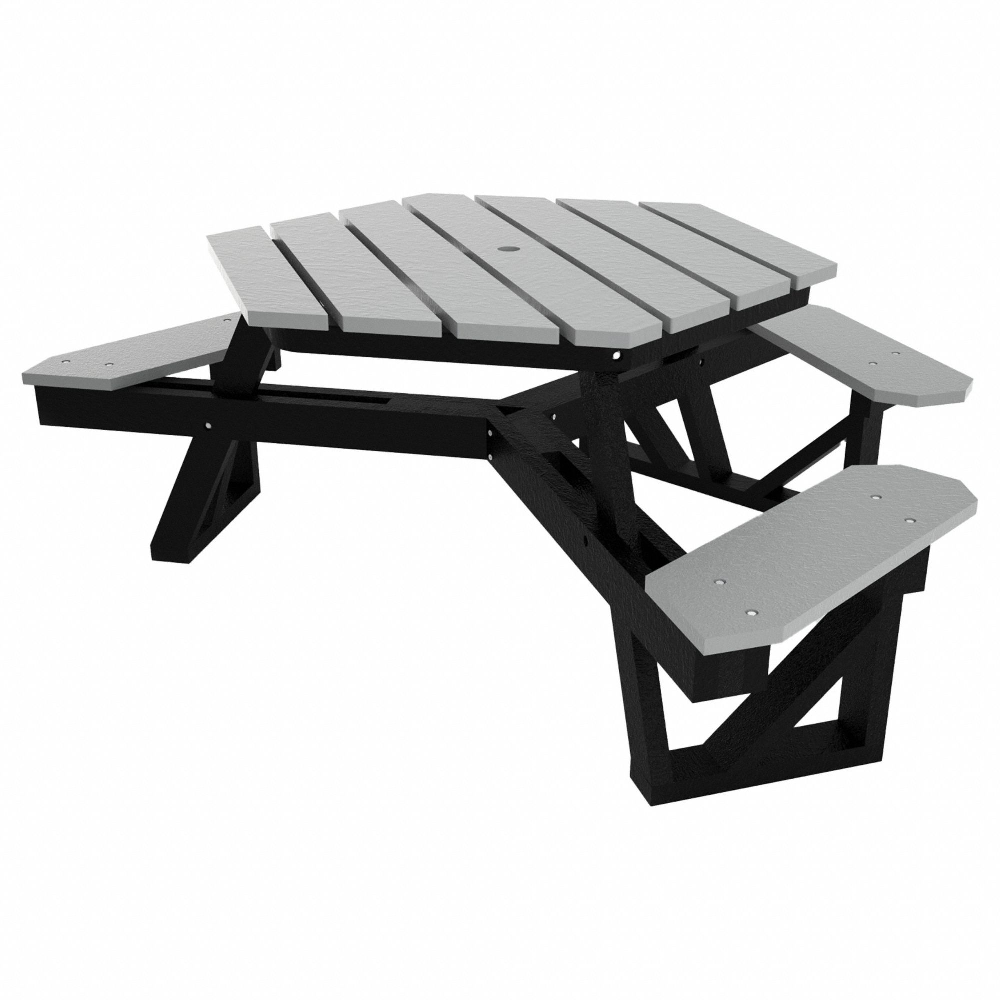 ADA Hexagonal Picnic Table: Vandal Resistant Resinwood, Gray, 28 3/4 in Overall Ht