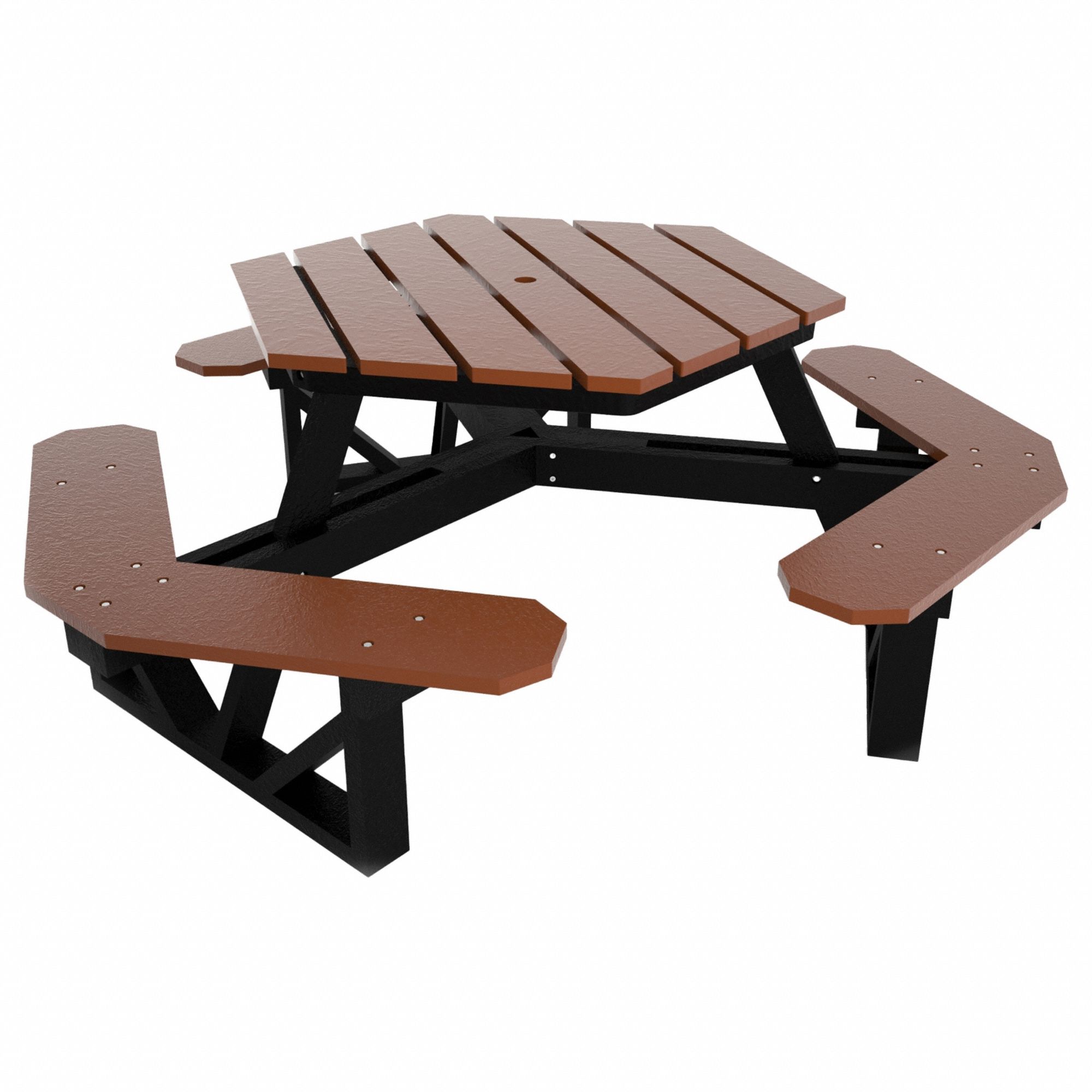 Hexagonal Picnic Table: Vandal Resistant Resinwood, Brown, 28 3/4 in Overall Ht
