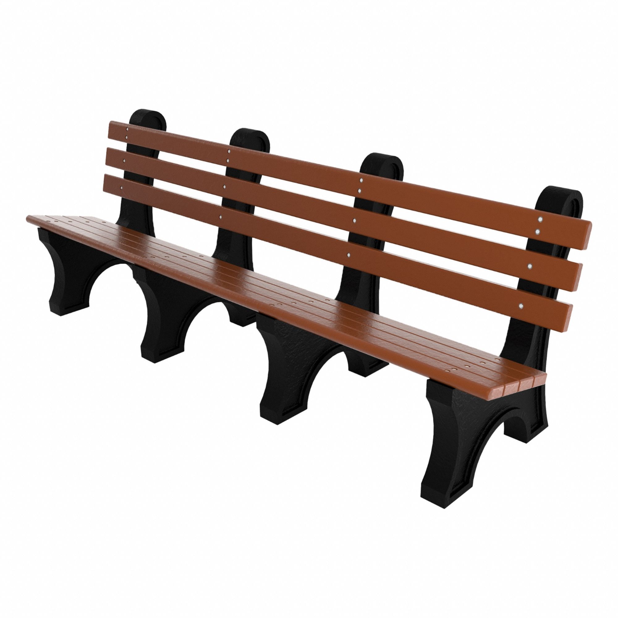 Outdoor Bench: Comfort Park Avenue, 96 in Overall Lg, 33 1/2 in Overall Ht, Brown, Black