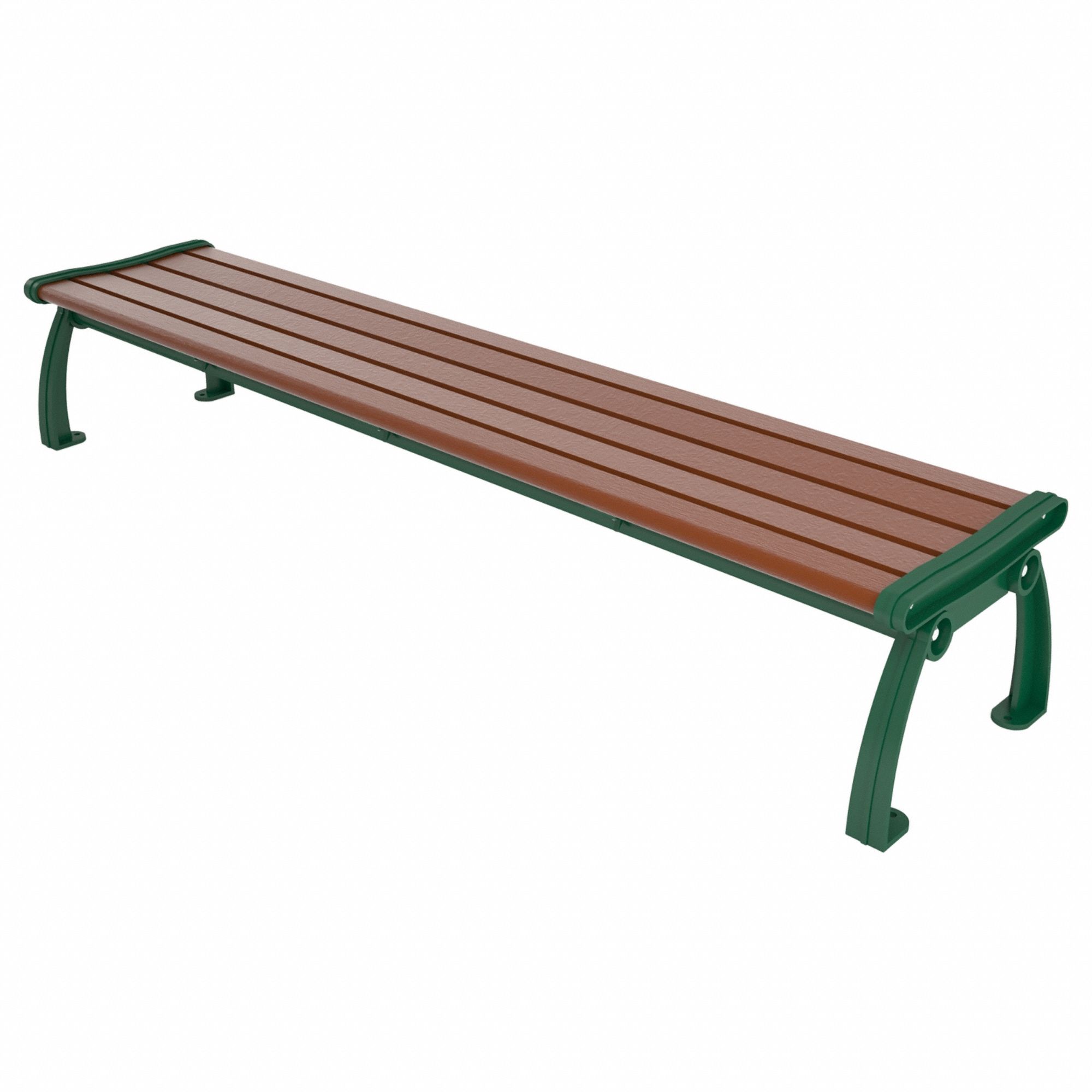 Outdoor Bench: Heritage, 96 in Overall Lg, 17 in Overall Ht, Brown, Green, Plank Surface