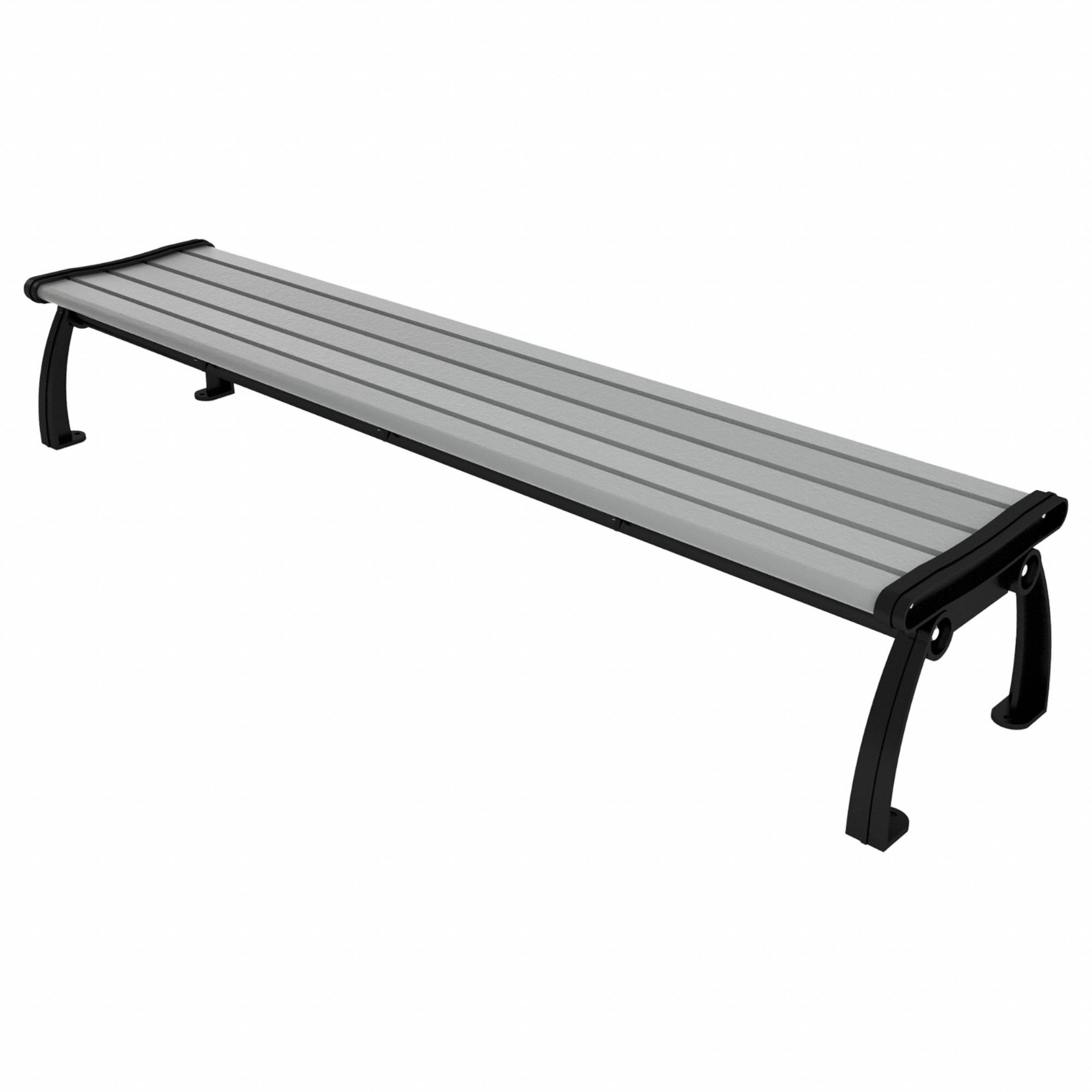 Outdoor Bench: Heritage, 96 in Overall Lg, 17 in Overall Ht, Gray, Black, Plank Surface