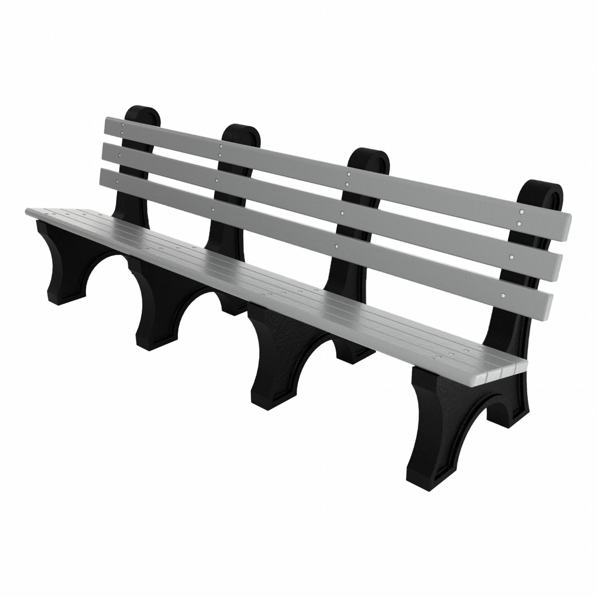 Outdoor Bench: Comfort Park Avenue, 96 in Overall Lg, 33 1/2 in Overall Ht, Gray, Black