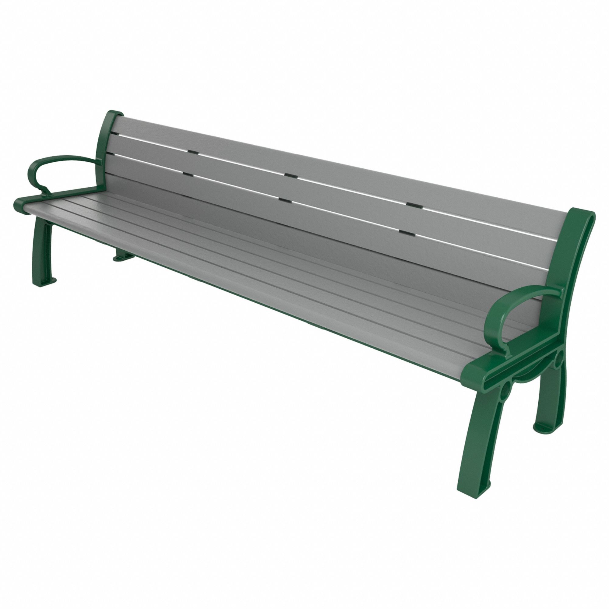 Heritage Outdoor Bench: Heritage, 96 in Overall Lg, 30 in Overall Ht, Gray, Green