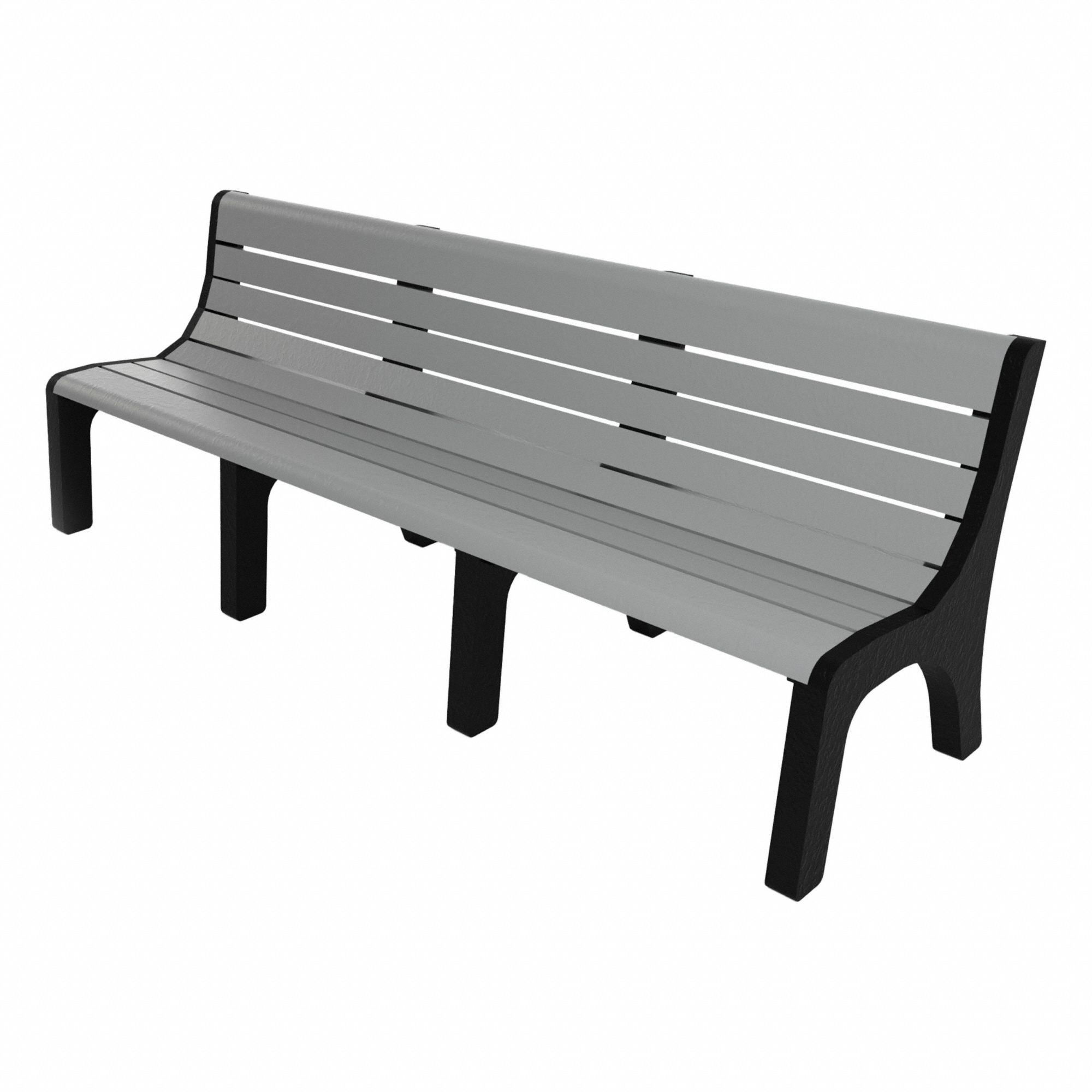 Outdoor Bench: Newport, 96 in Overall Lg, 33 3/8 in Overall Ht, Gray, Black, Plank Surface