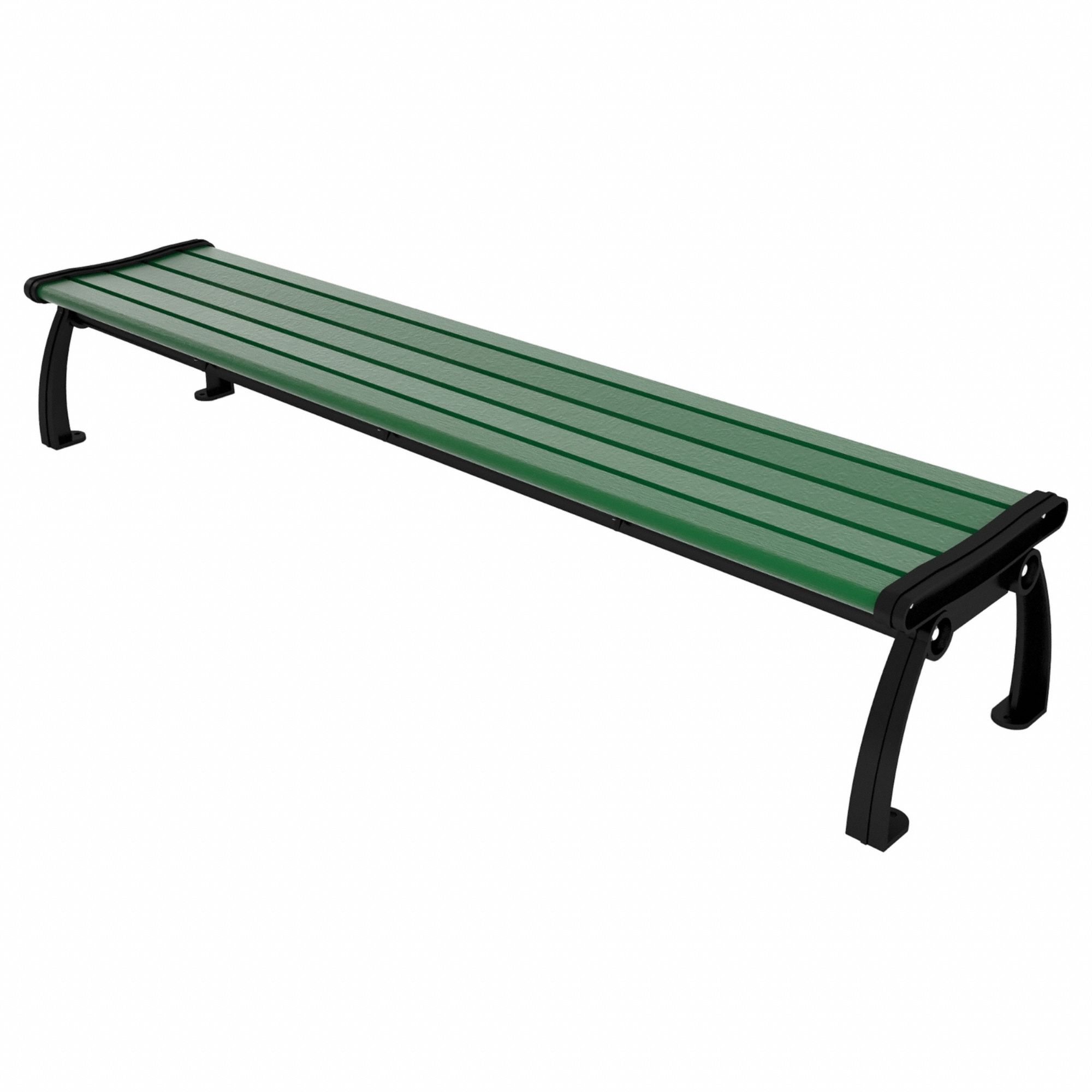 Outdoor Bench: Heritage, 96 in Overall Lg, 17 in Overall Ht, Green, Black, Plank Surface