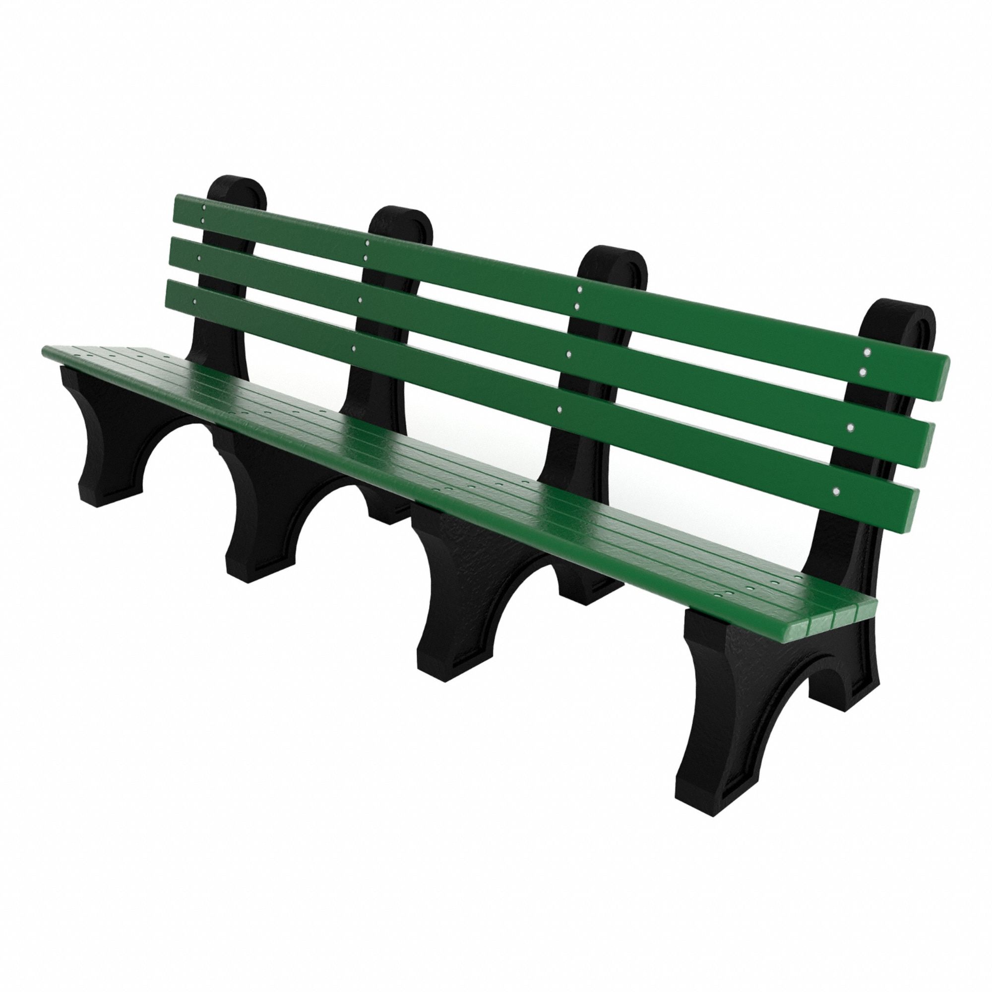 Outdoor Bench: Comfort Park Avenue, 96 in Overall Lg, 33 1/2 in Overall Ht, Green, Black