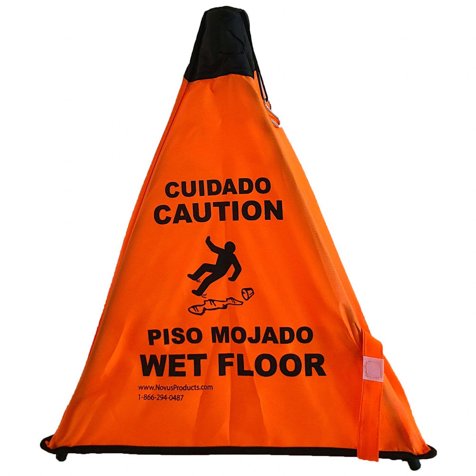 Wet Floor Sign: Nylon, 18.5 in x 16.5 in Nominal Sign Size, Not Retroreflective